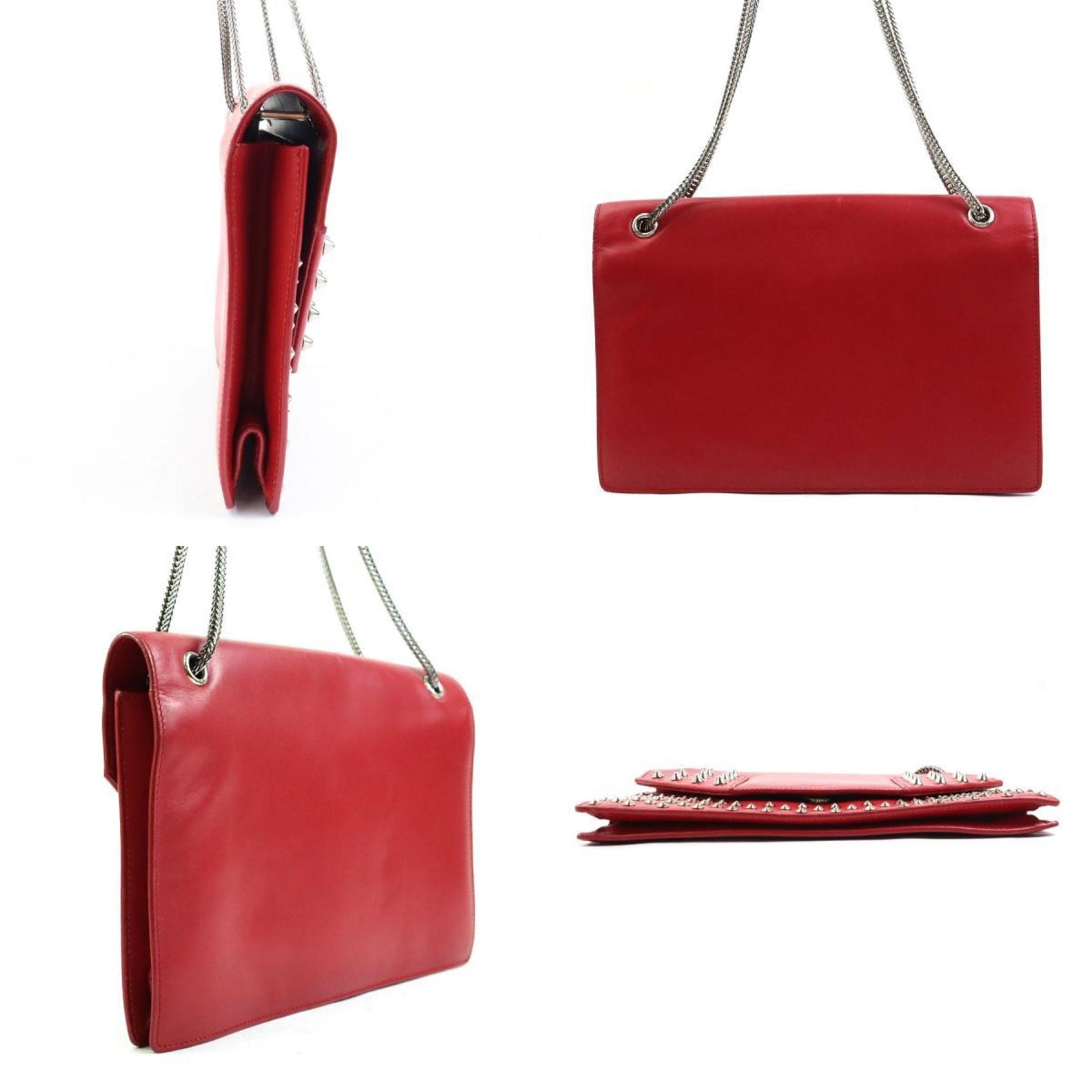 Saint Laurent shoulder bag leather metal red silver