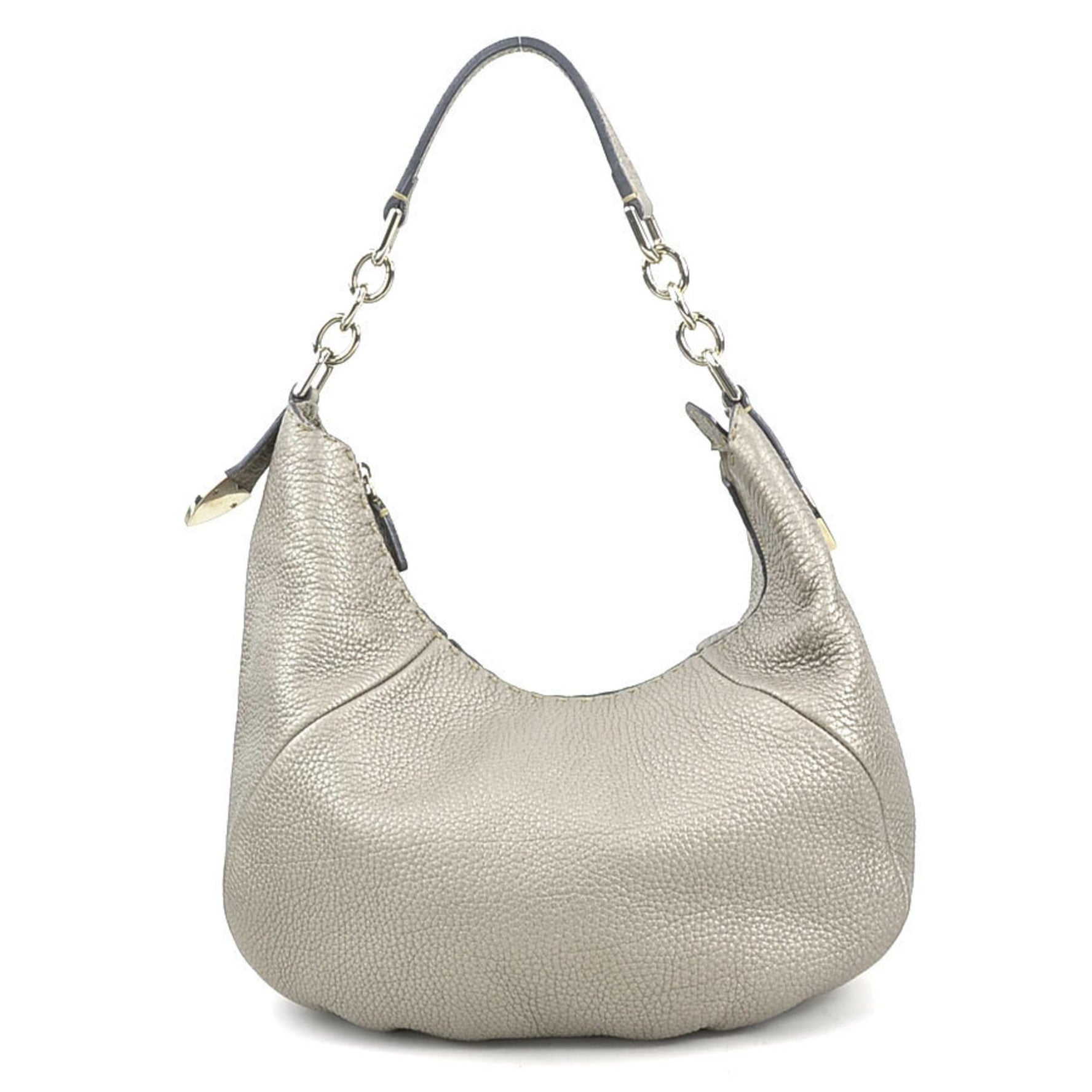 FENDI Shoulder Bag Selleria Leather Gold Grey Silver