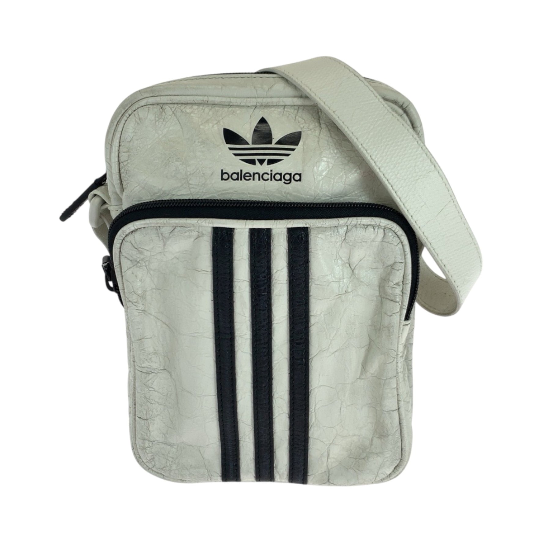 BALENCIAGA Adidas collaboration three stripes white black hardware leather shoulder bag pochette