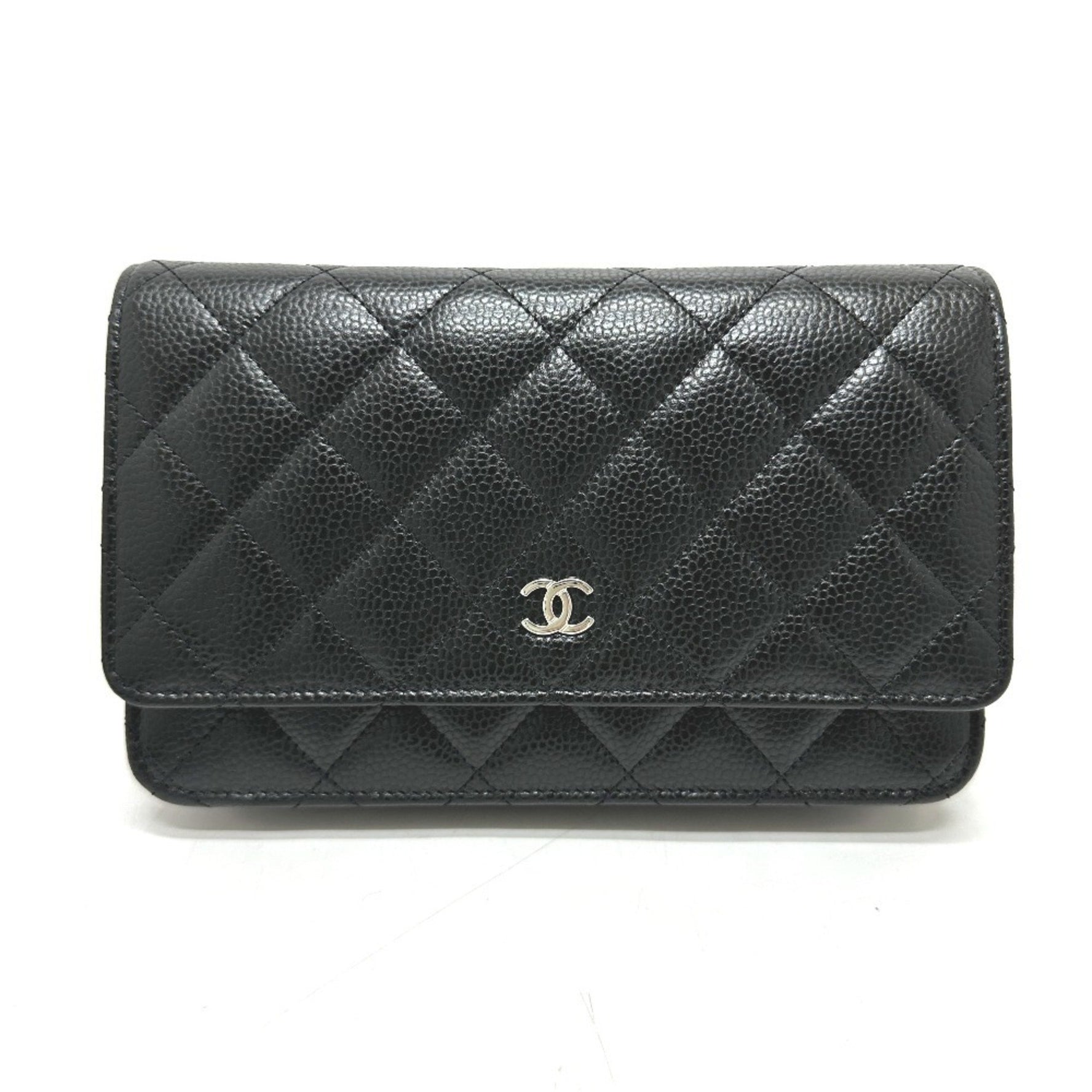 CHANEL Matelasse Coco Mark Classic Chain Wallet Shoulder Bag Caviar Skin
