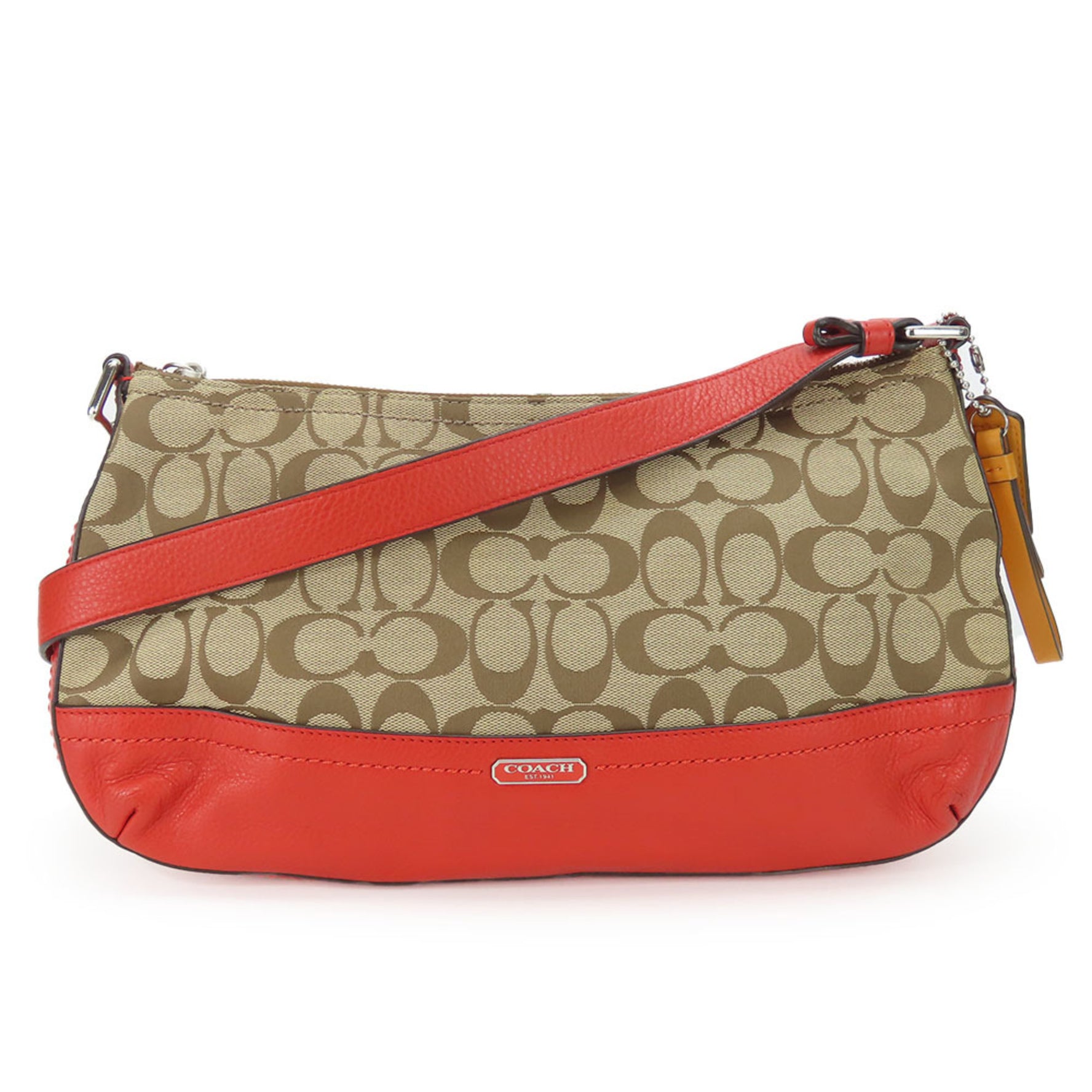 Coach Shoulder Bag Signature Canvas Leather Red Brown