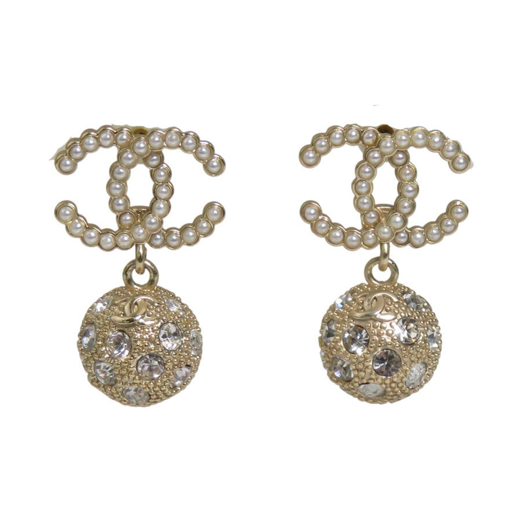 CHANEL Metal Faux Pearl Earrings in Gold and White