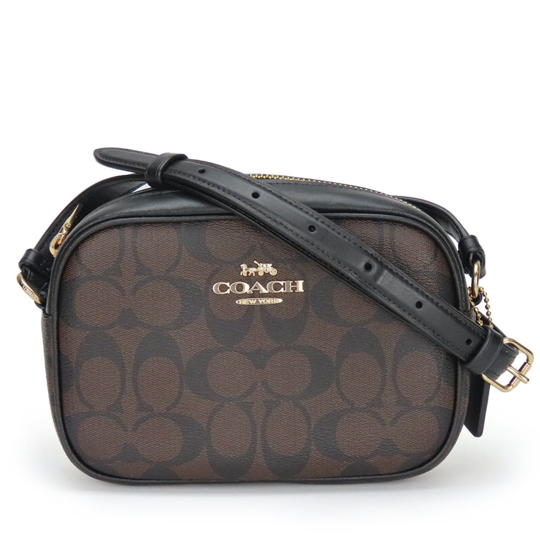 Coach Shoulder Bag Jamie Signature Leather Coated Canvas Brown Black Pochette
