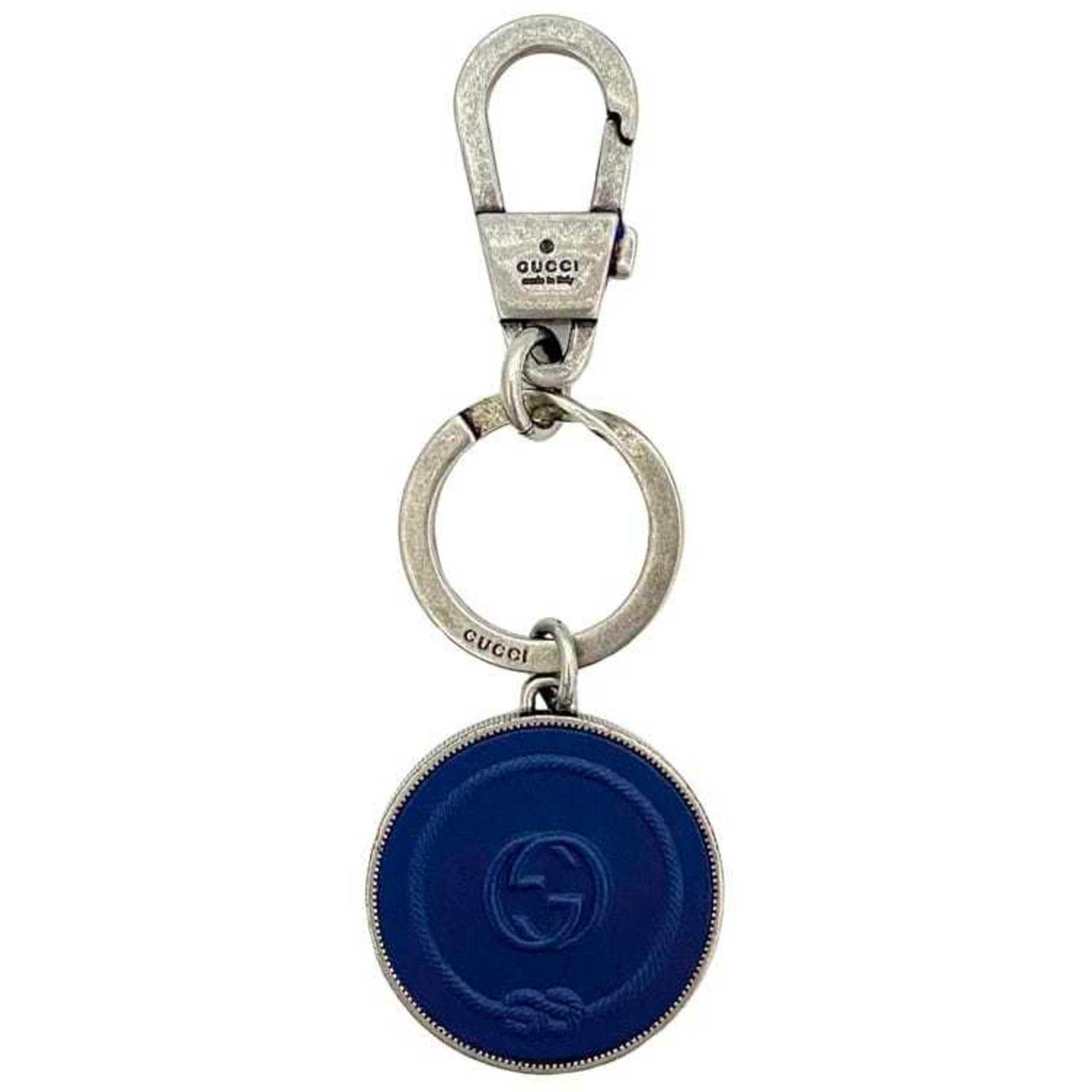 Gucci Keychain Silver Navy Interlocking Metal Rubber GG Charm Keyring Anchor Men's