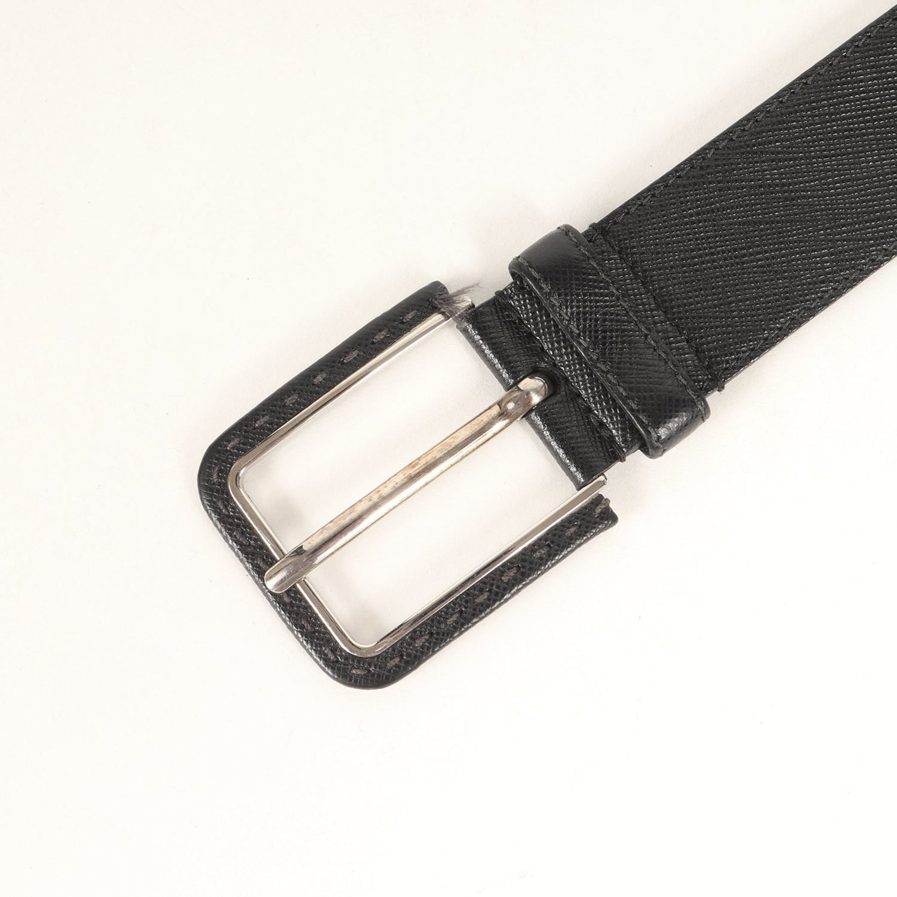 PRADA Belt Size 2 Square Buckle Saffiano Leather
