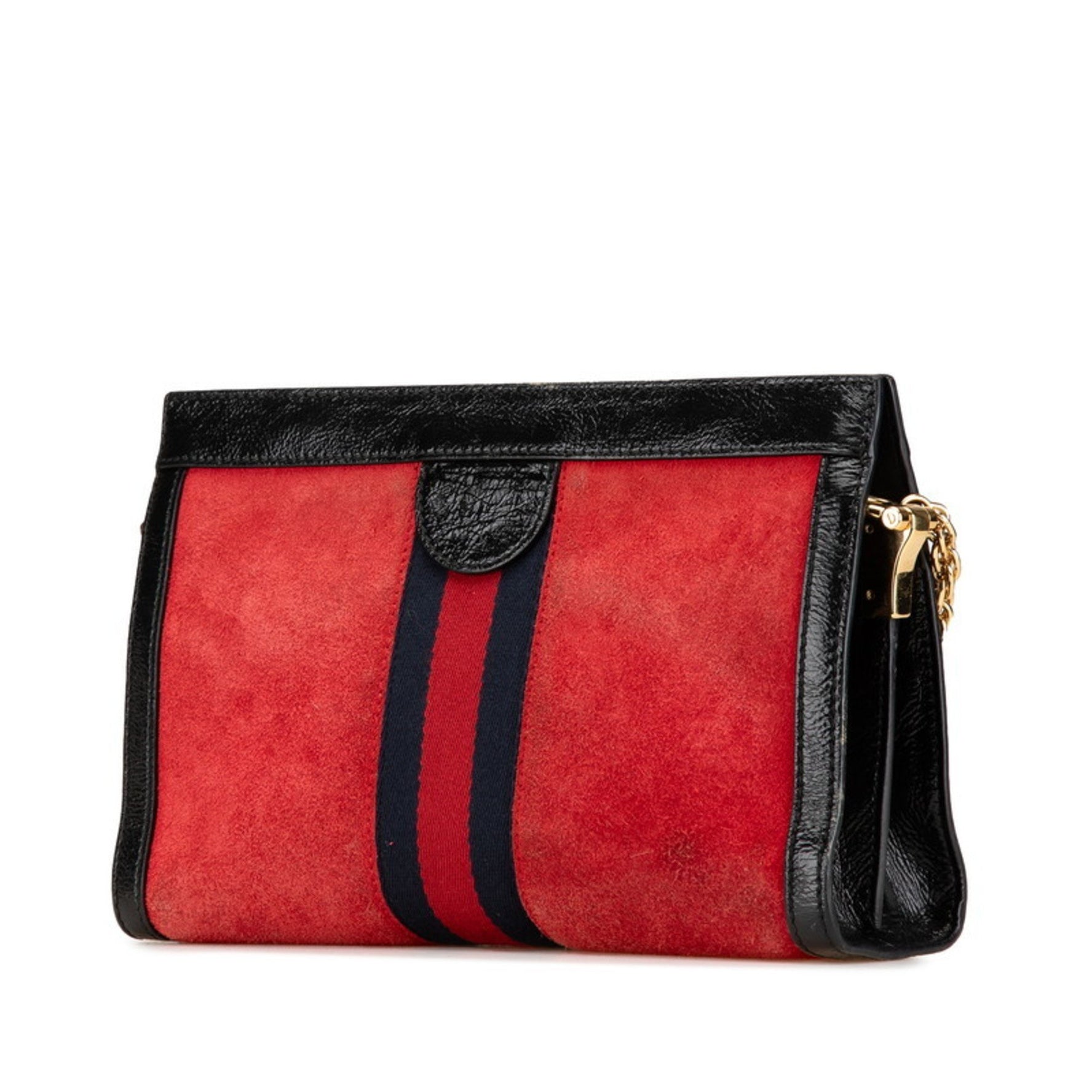 Gucci Ophidia Sherry Line Chain Shoulder Bag Red Black Suede Leather