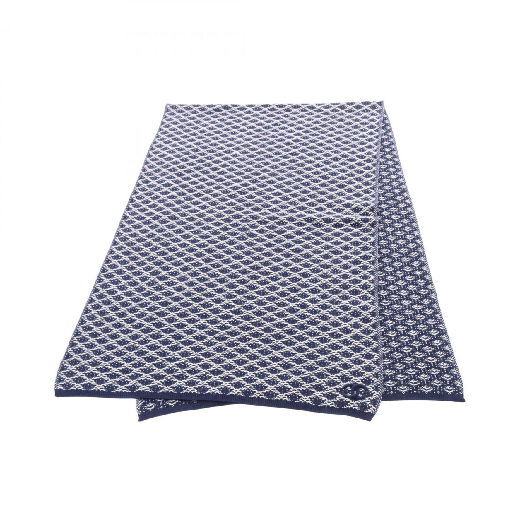 CHANEL scarf clothing cashmere navy white