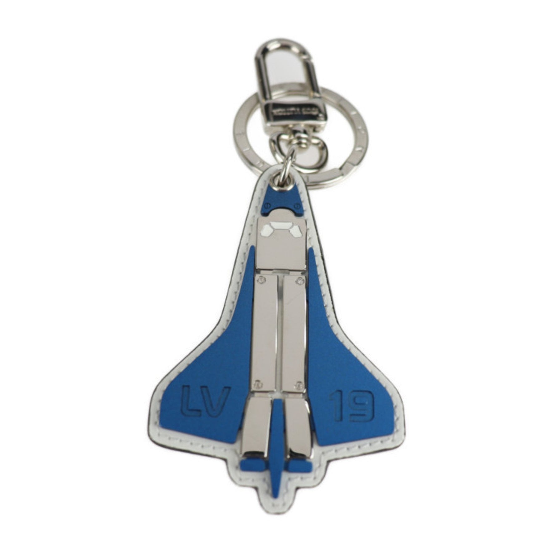 Louis Vuitton Porto Clé Mascot Locket Keychain Metal Leather Blue Silver White