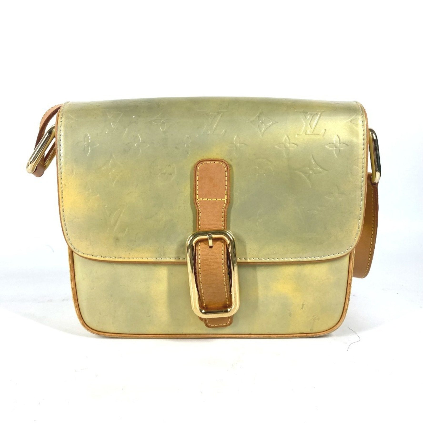 Louis Vuitton Monogram Vernis Christy GM Crossbody Bag Flap Shoulder Green Grey