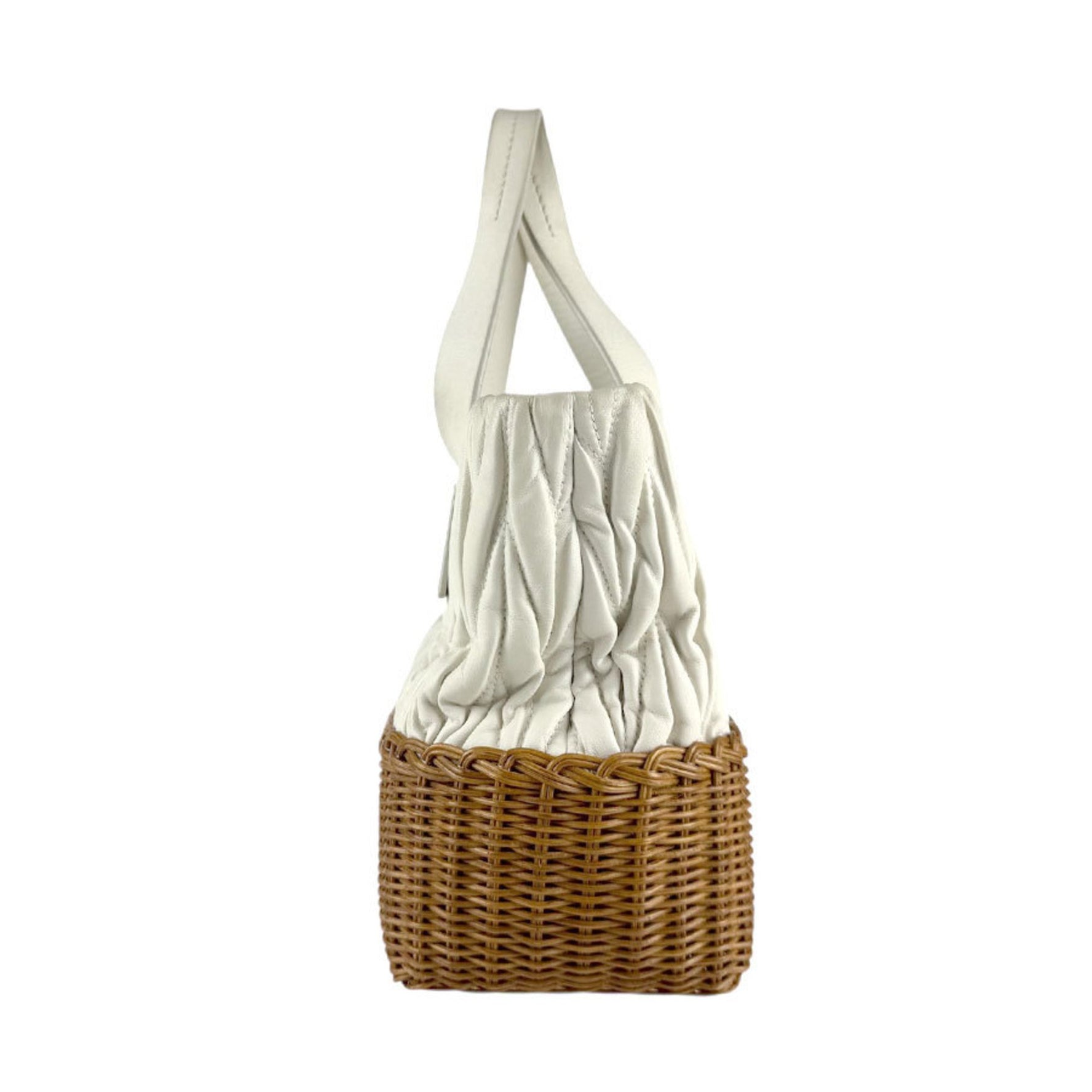 Miu Miu Miu handbag shoulder bag in leather and straw, off-white, brown, silver