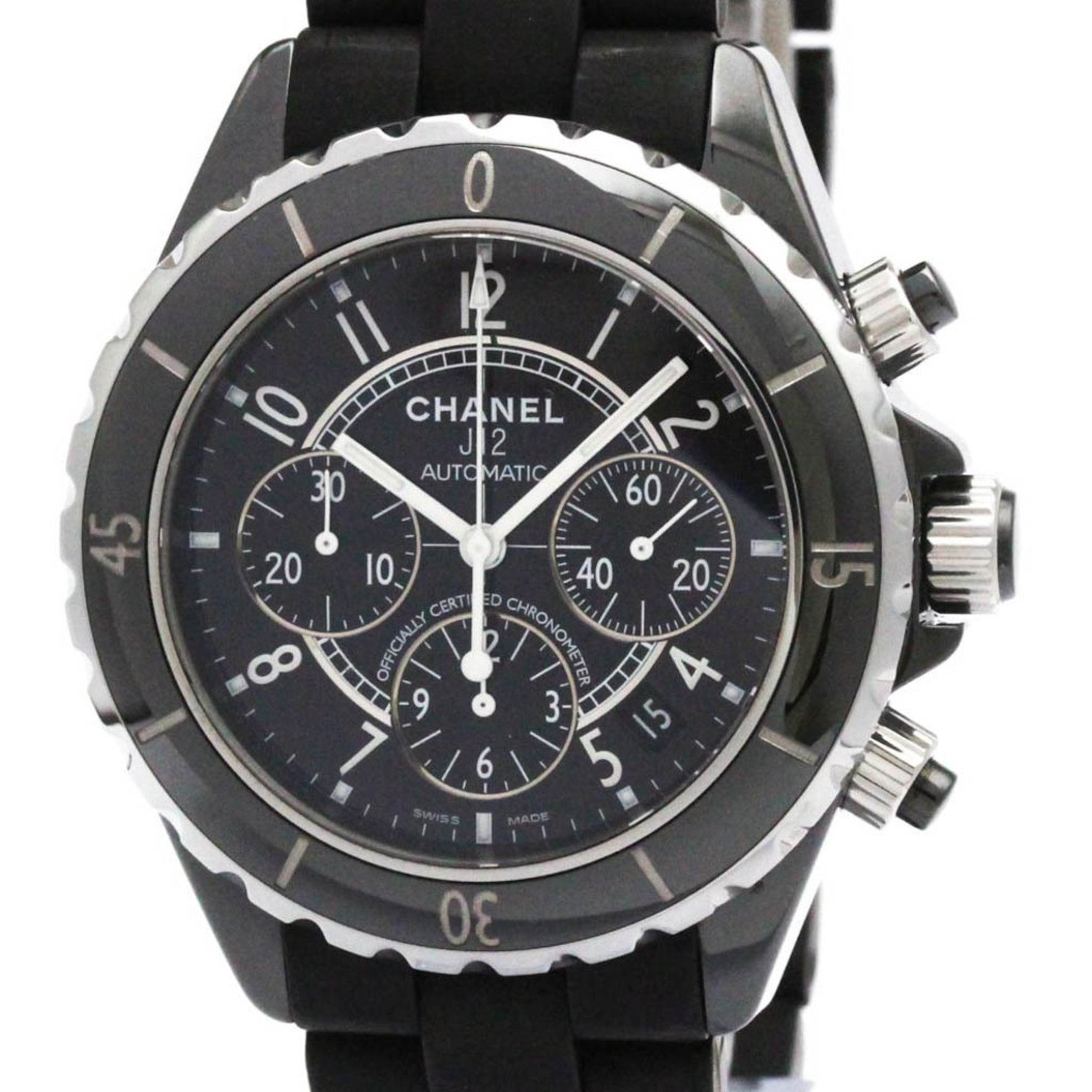 CHANEL Chronograph Ceramic Rubber Automatic Watch Polished