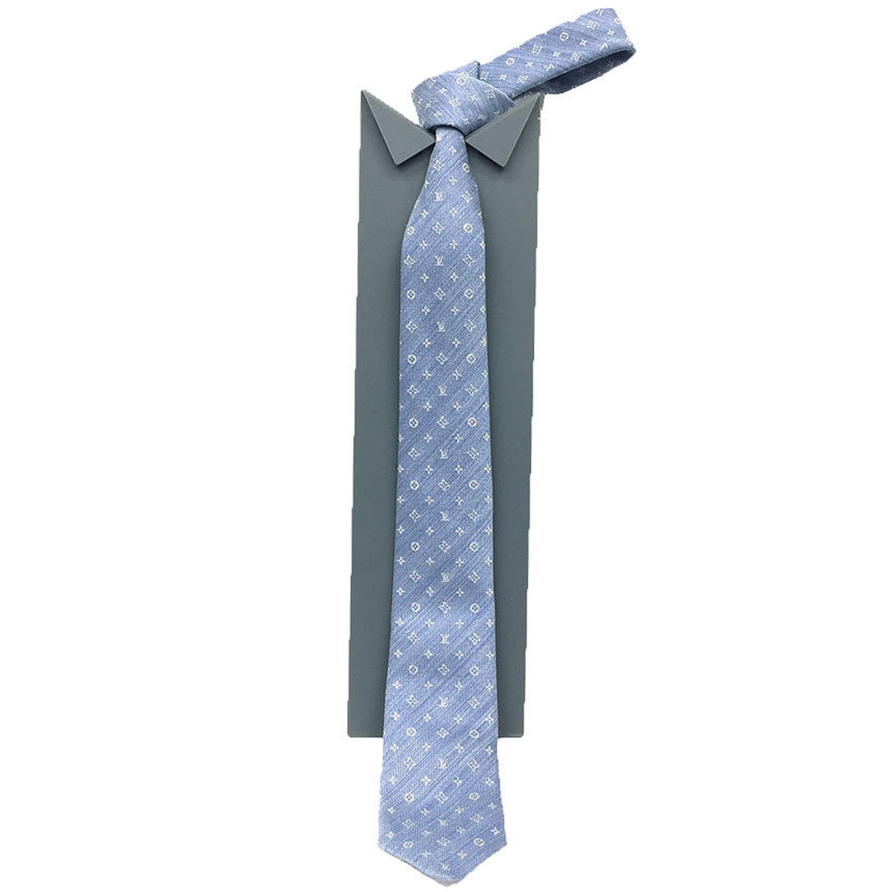 LOUIS VUITTON Louis Vuitton Tie Cravate Monogram Blue Light 100% Silk