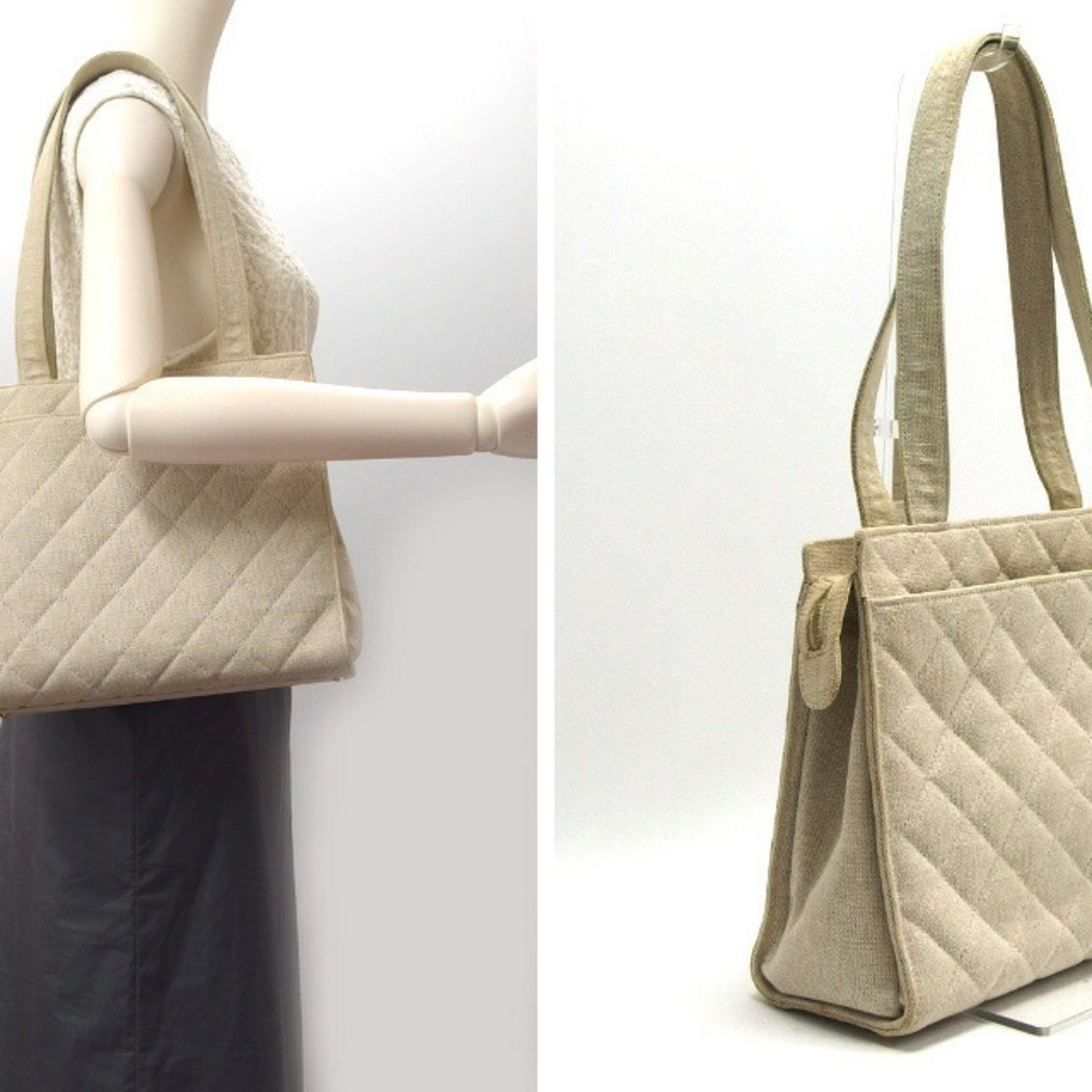 Chanel Matelasse canvas tote bag here mark Cream