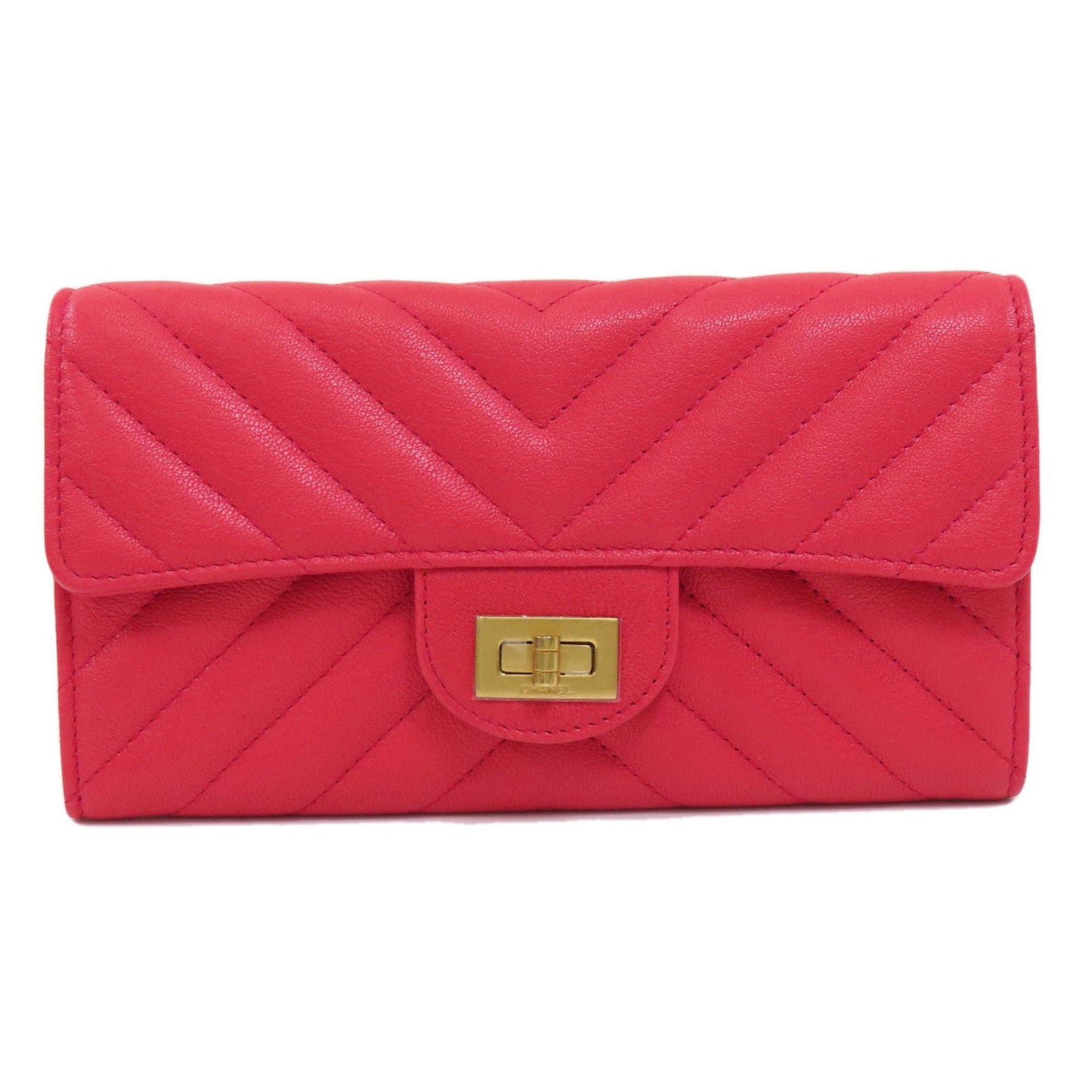 Chanel V stitch long wallet calf Ladies