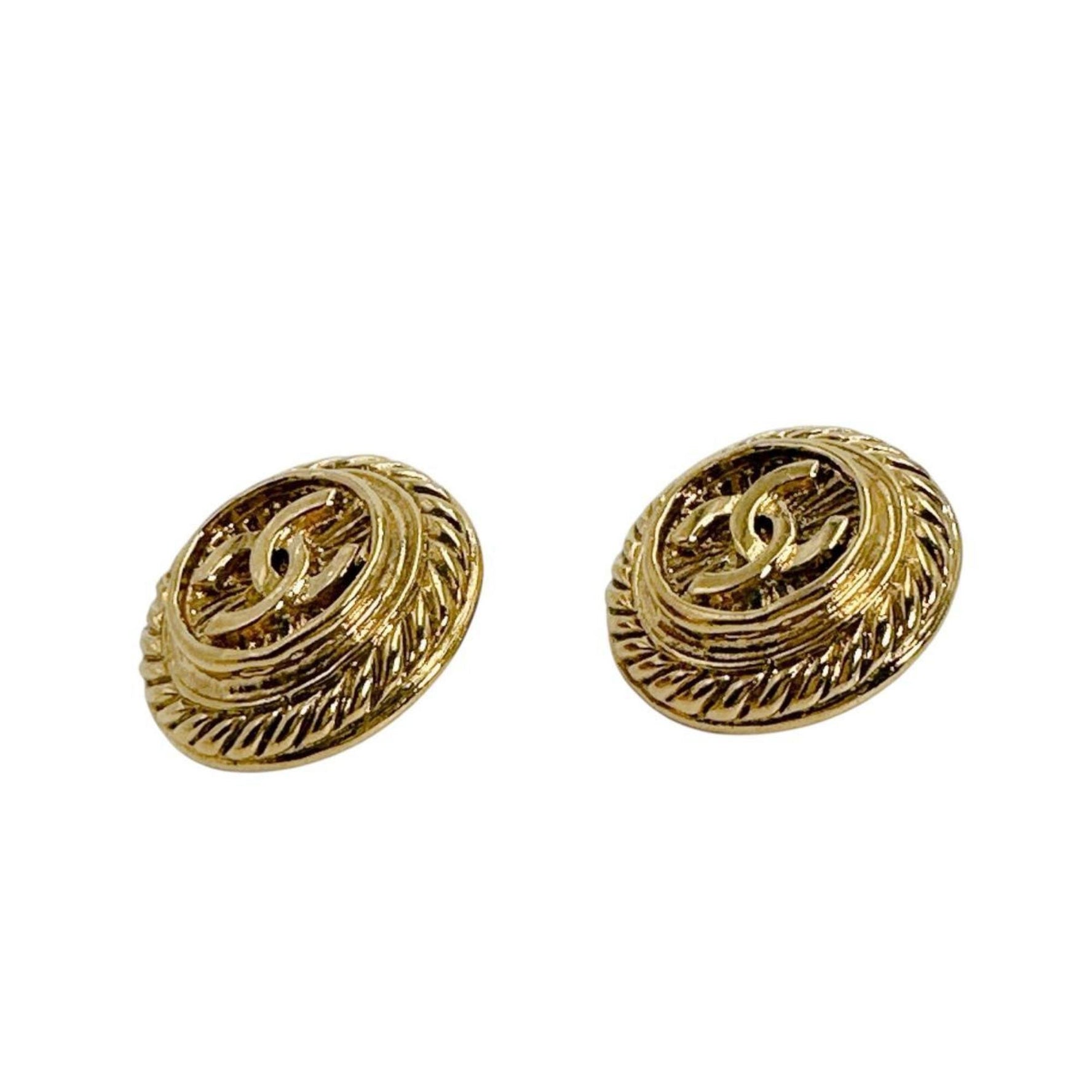 CHANEL Vintage Coco Mark Metal Earrings