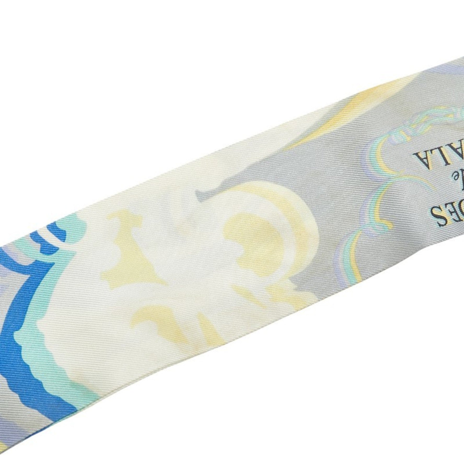 Hermes Twilly BRIDES DE GALA SHADOW Scarf Muffler White Multicolor Silk