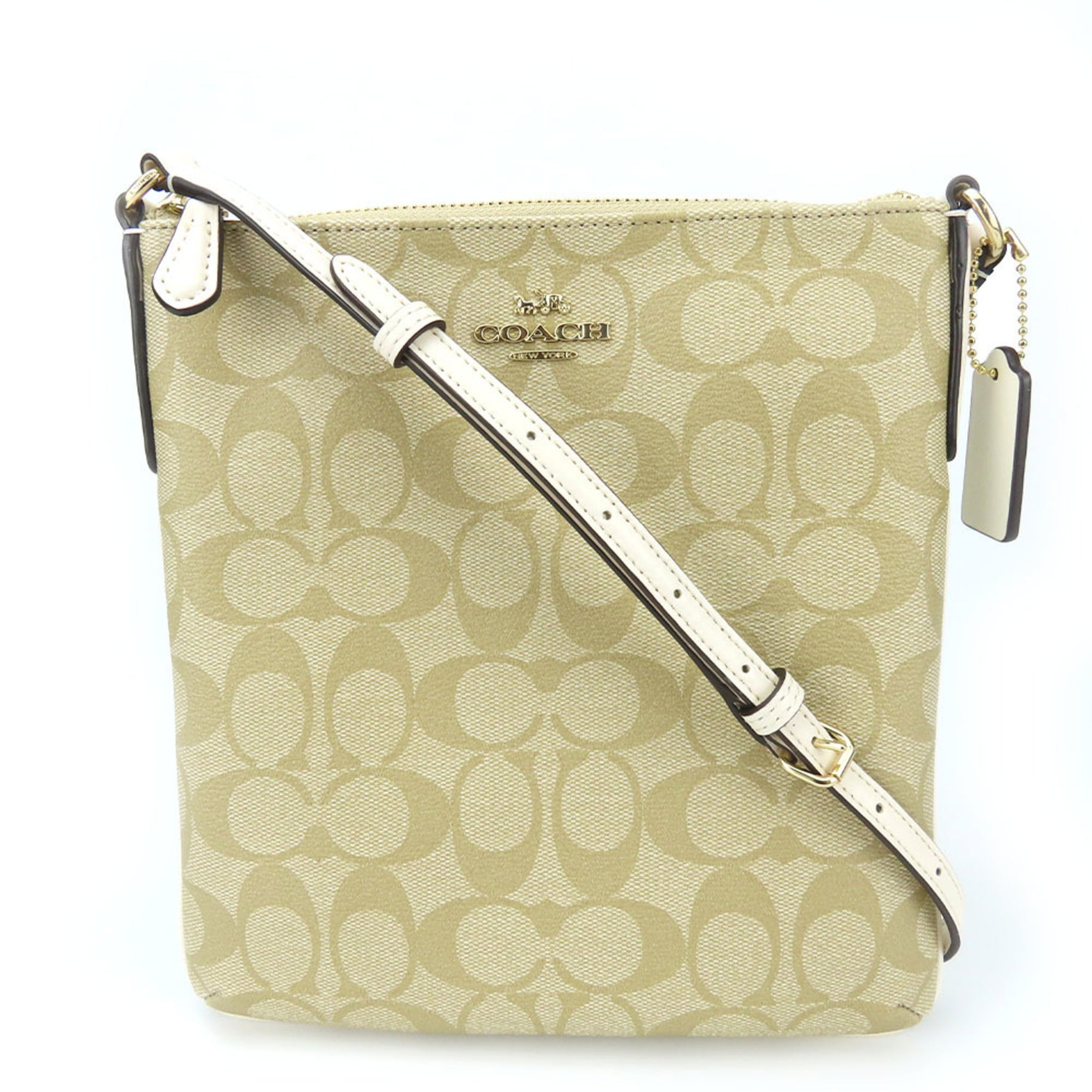 Coach Shoulder Bag Signature Leather Beige White