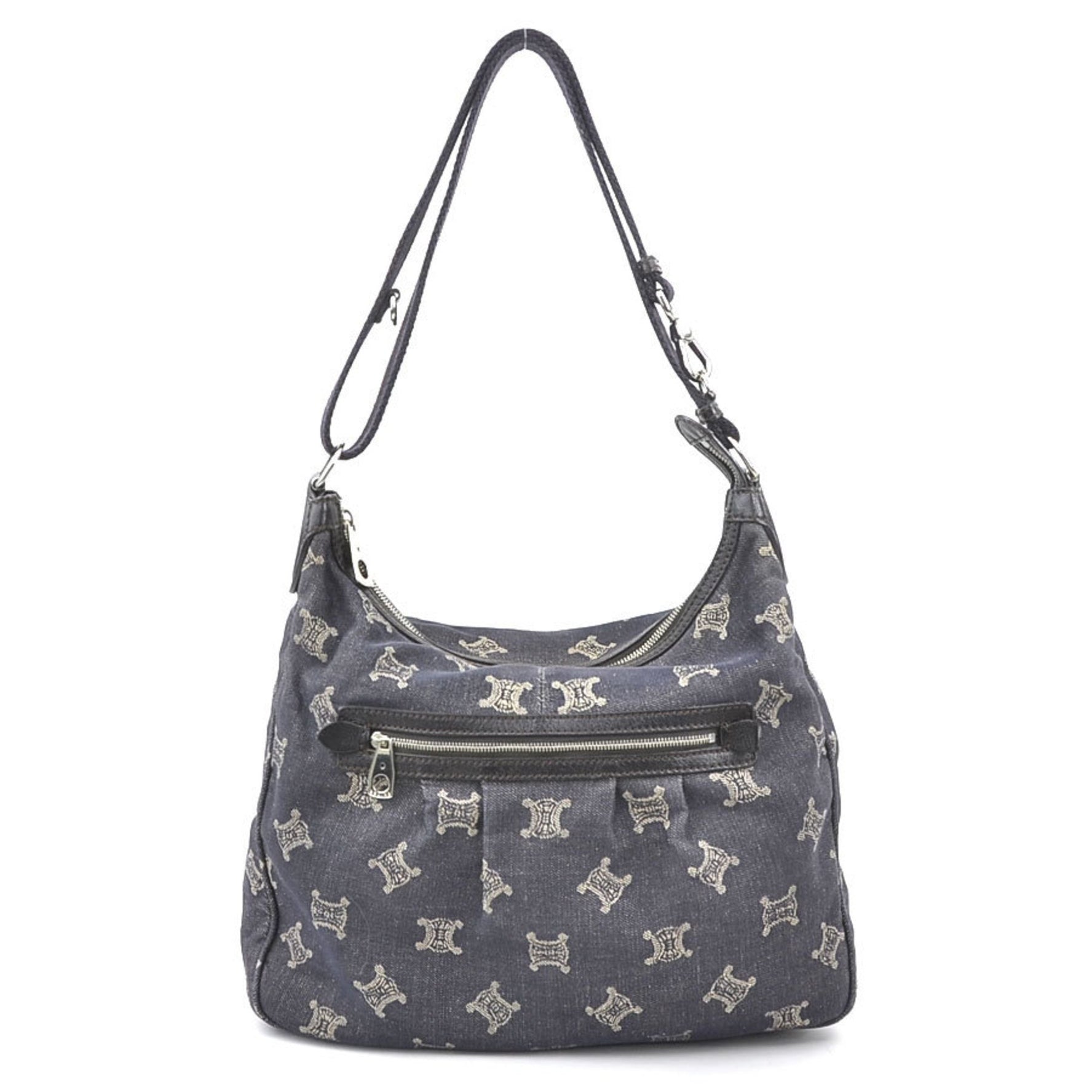 CELINE Shoulder Bag Denim Indigo Silver