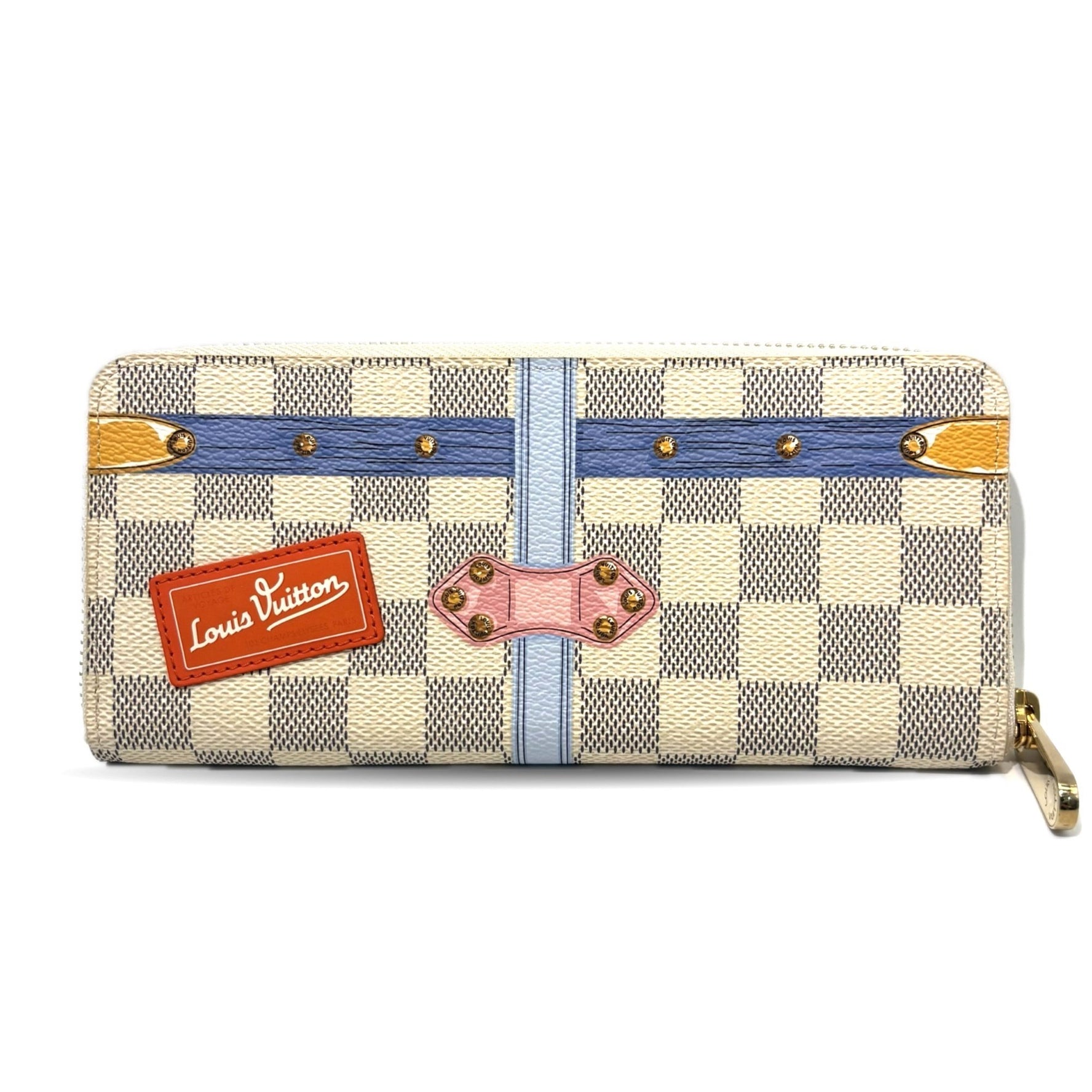 Louis Vuitton Portefeuille Clemence Summer Trunk Long Wallet Round Zipper Damier Azur Leather