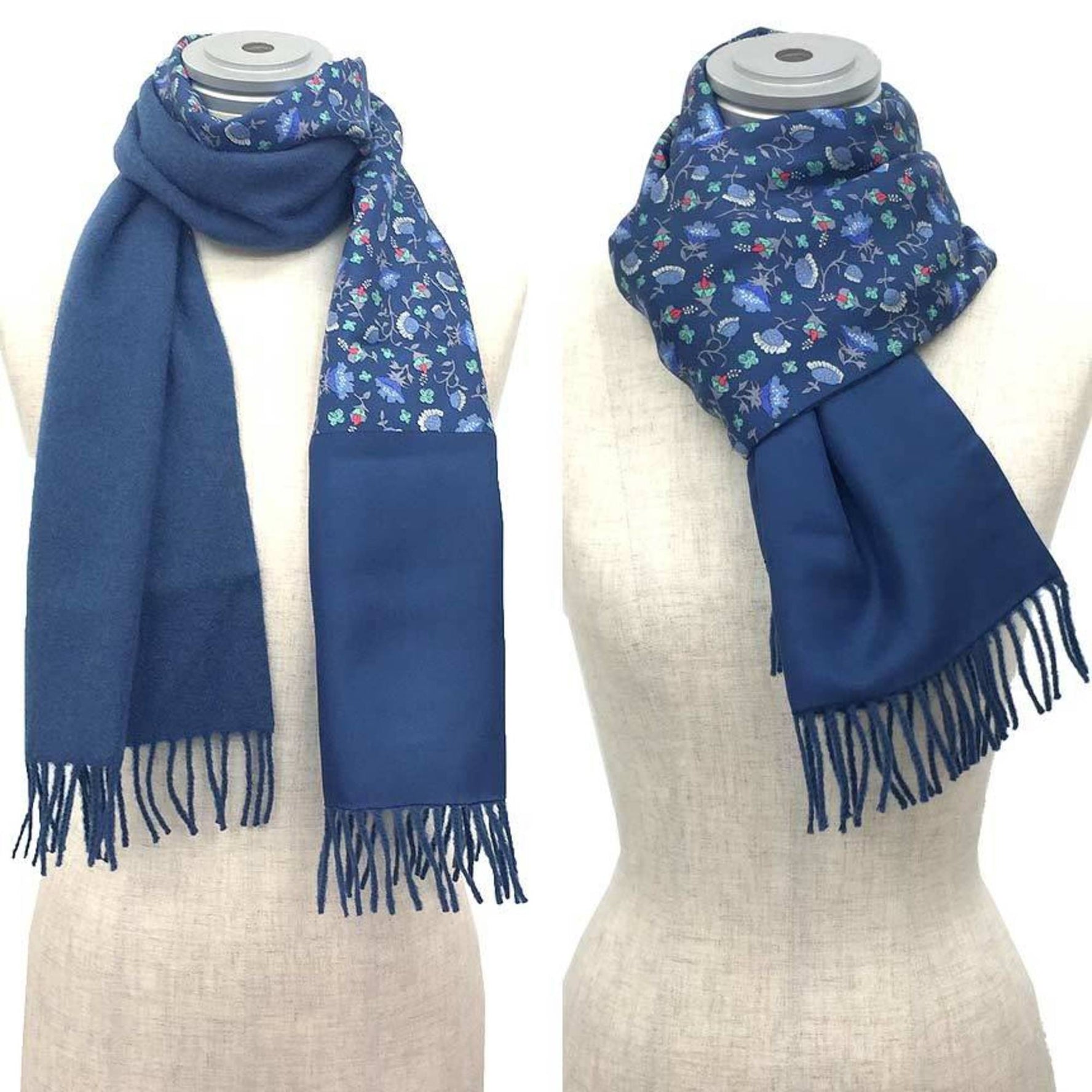 HERMES Scarf Stole Reversible Silk Cashmere Wool Flower