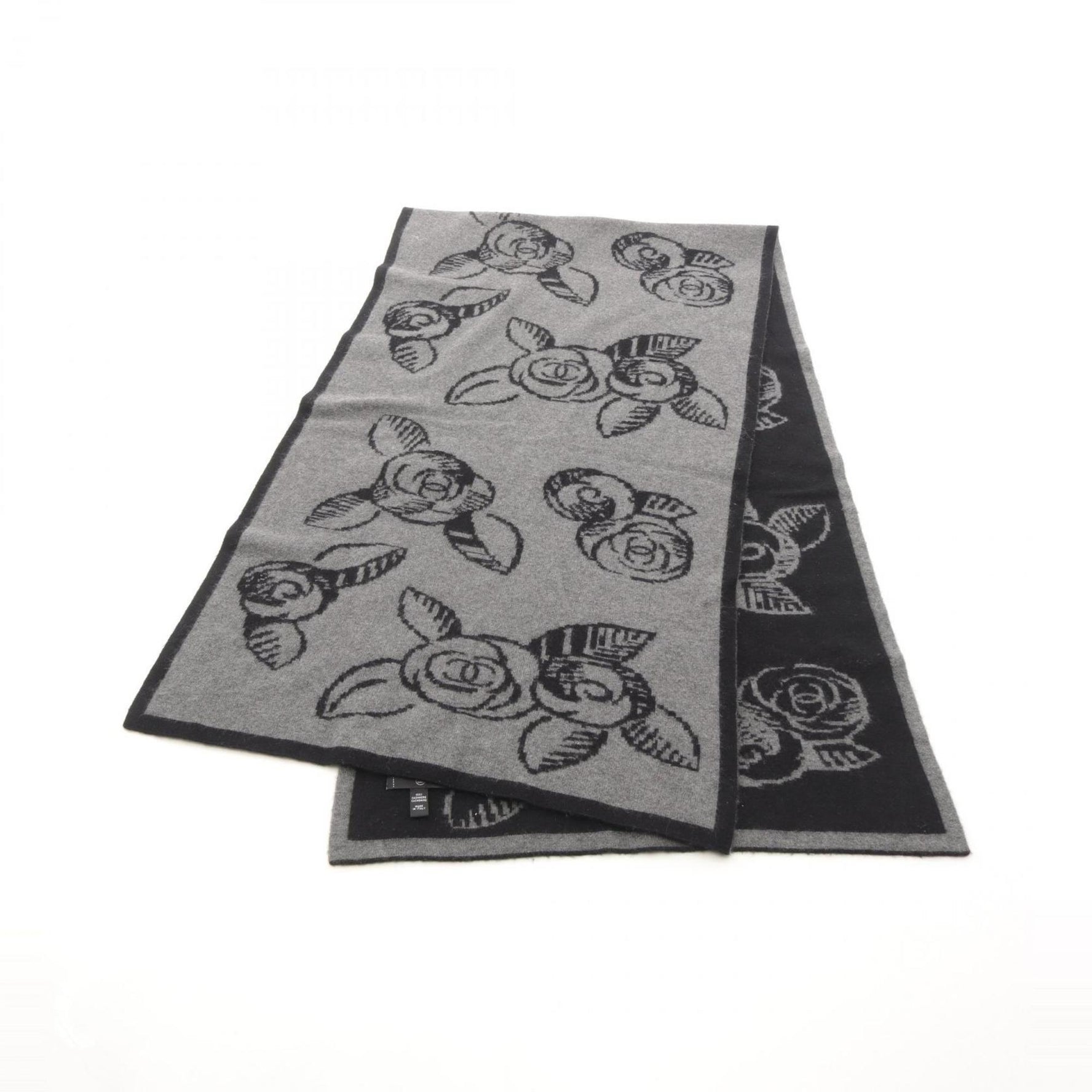 CHANEL Coco Mark Scarf/Scarf/Stole Cashmere Black/Gray