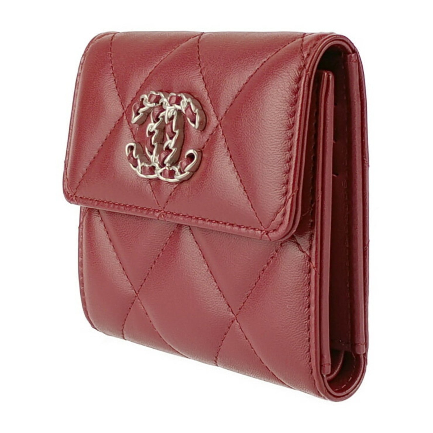 CHANEL Tri-fold Wallet 19 Flap Lambskin Coco Mark Matelasse