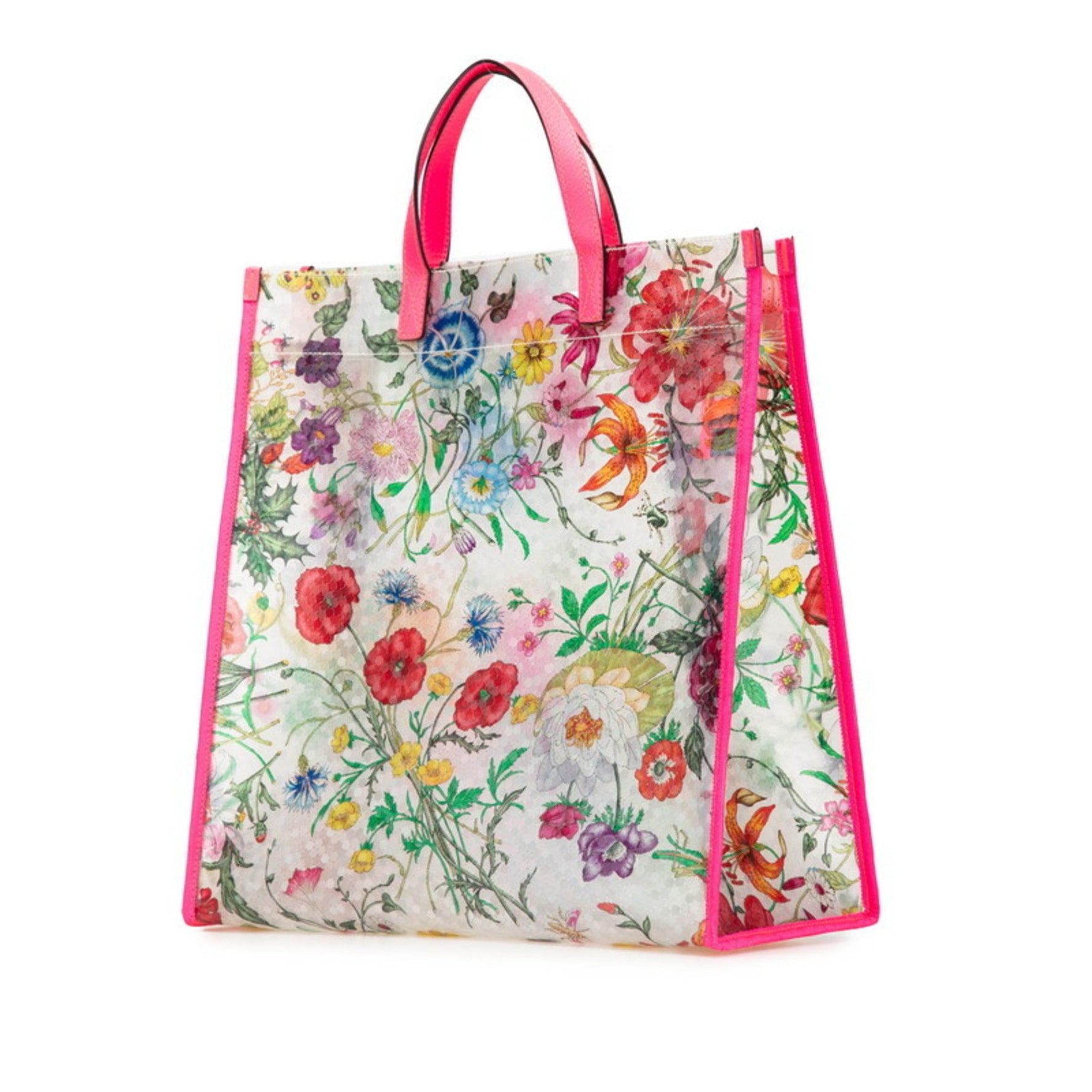 Gucci Flora Textured Handbag Tote Bag Clear Pink Multicolor Vinyl Leather
