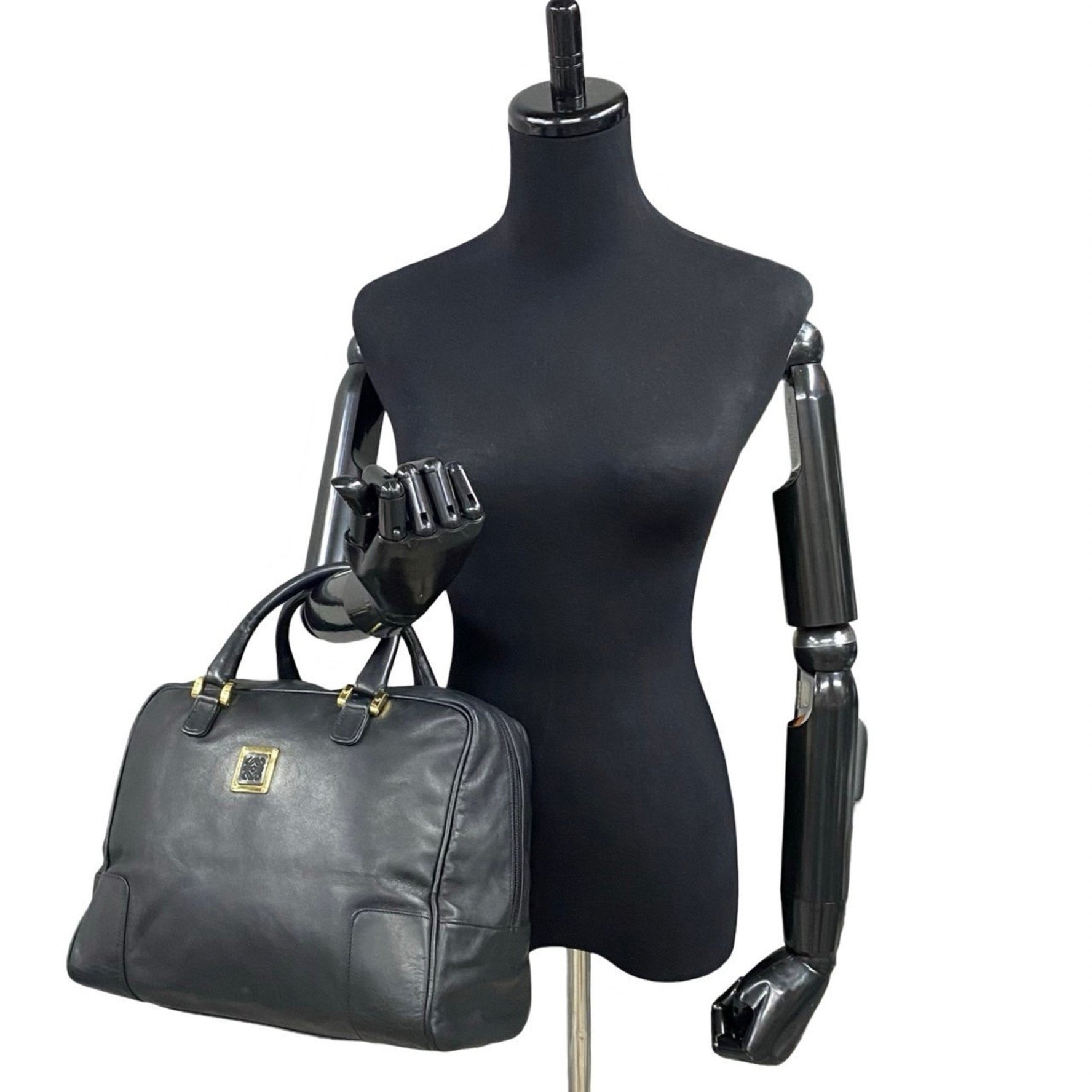 LOEWE Anagram Logo Hardware Leather Genuine Handbag Tote Bag Mini Boston 155-3