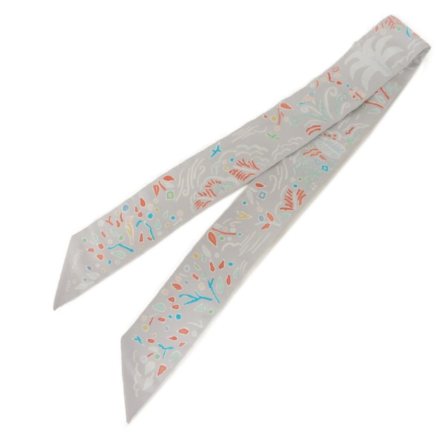 Hermes Hermès ISOLA DI PRIMAVERA Scarf/Woven Twilly in Light and Multicolor, Set of 2, Unused, Silk Gris Pearl