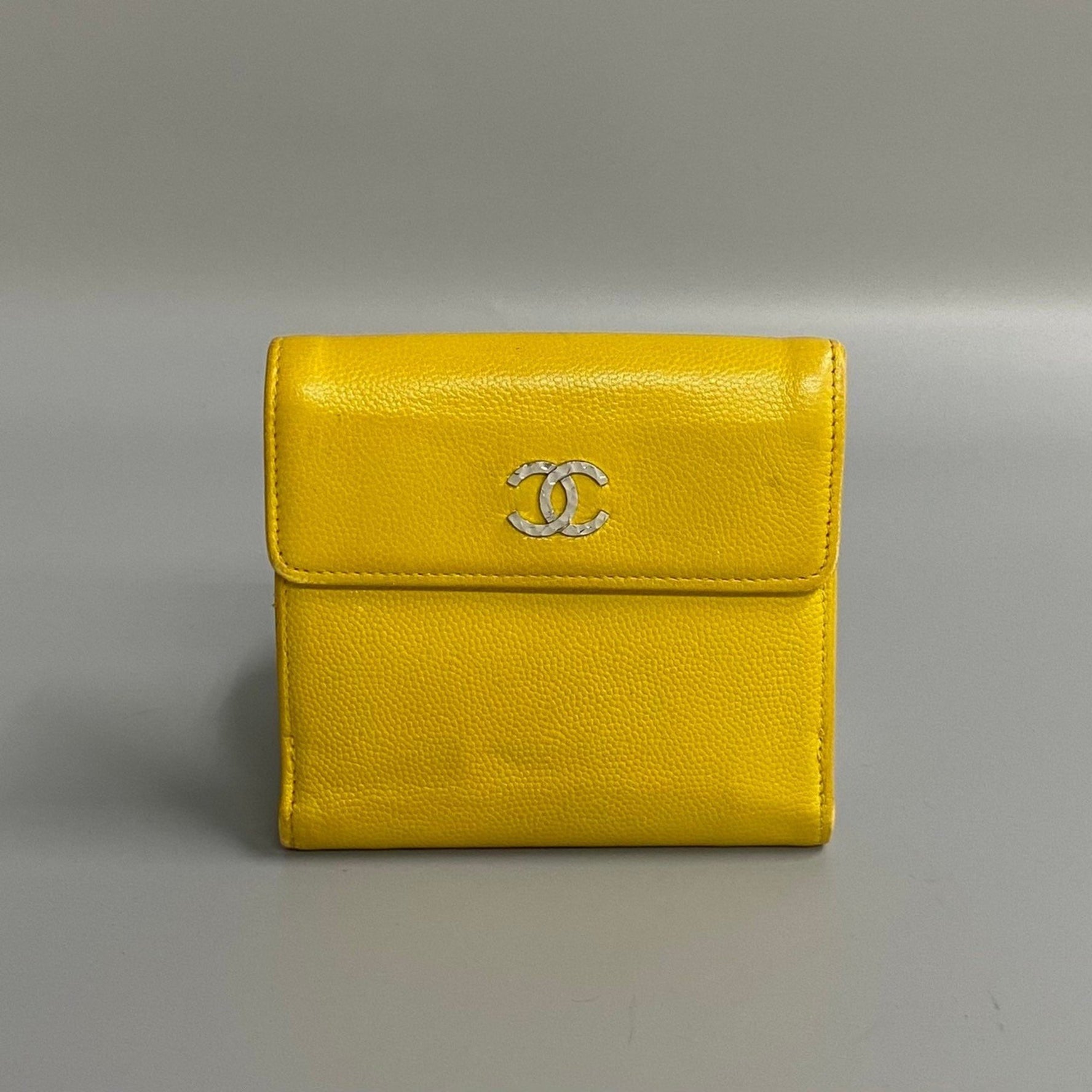 CHANEL Caviar skin leather W bifold wallet compact