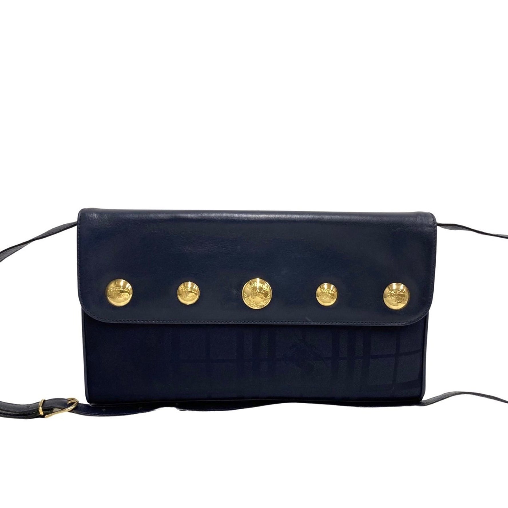 BURBERRYS Nova Check Shadow Horse Metal Fittings Leather Nylon Shoulder Bag Clutch
