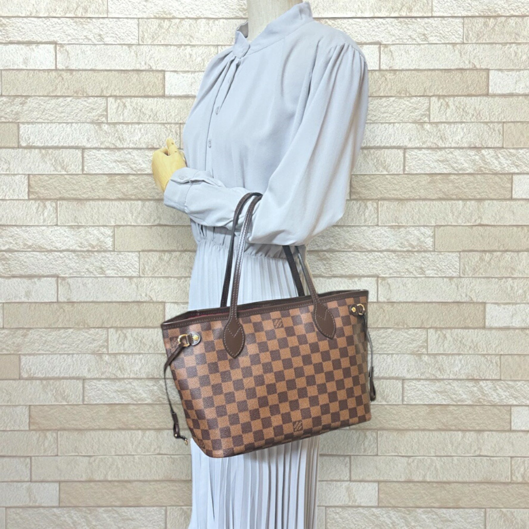Louis Vuitton Neverfull PM Damier Tote Bag Canvas Brown