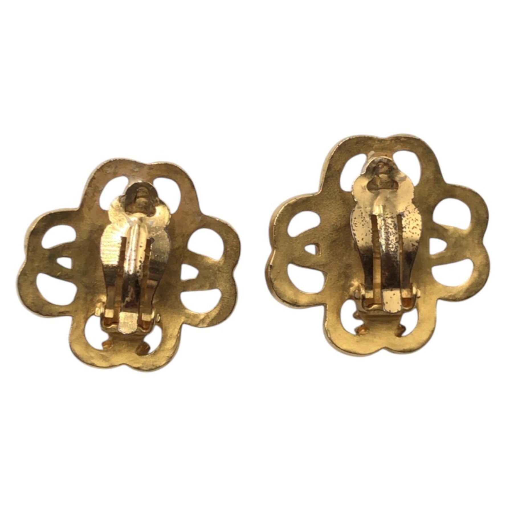CHANEL Vintage Gripoa Coco Mark Gold Turquoise Metal Earrings