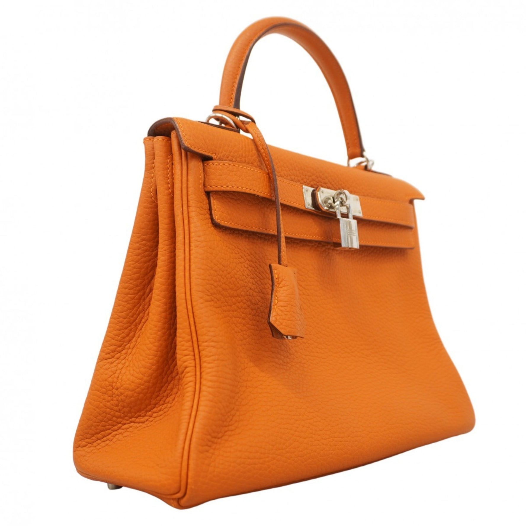 Hermes Hermès Kelly 28 Handbag in Taurillon Clemence Leather, Orange, with J Stamp, 2-Way Bag for Women