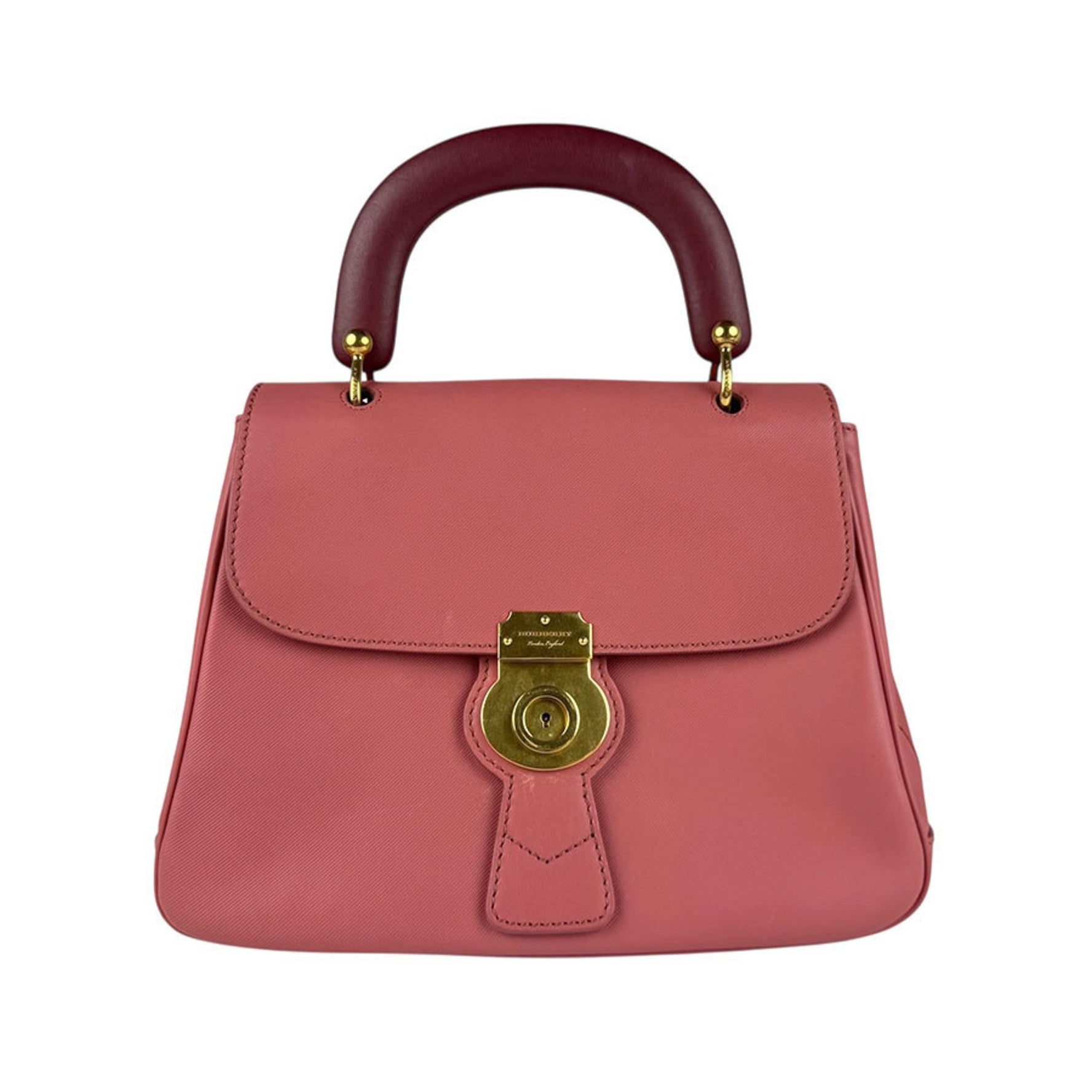 Burberry handbag shoulder bag leather pink burgundy gold ladies