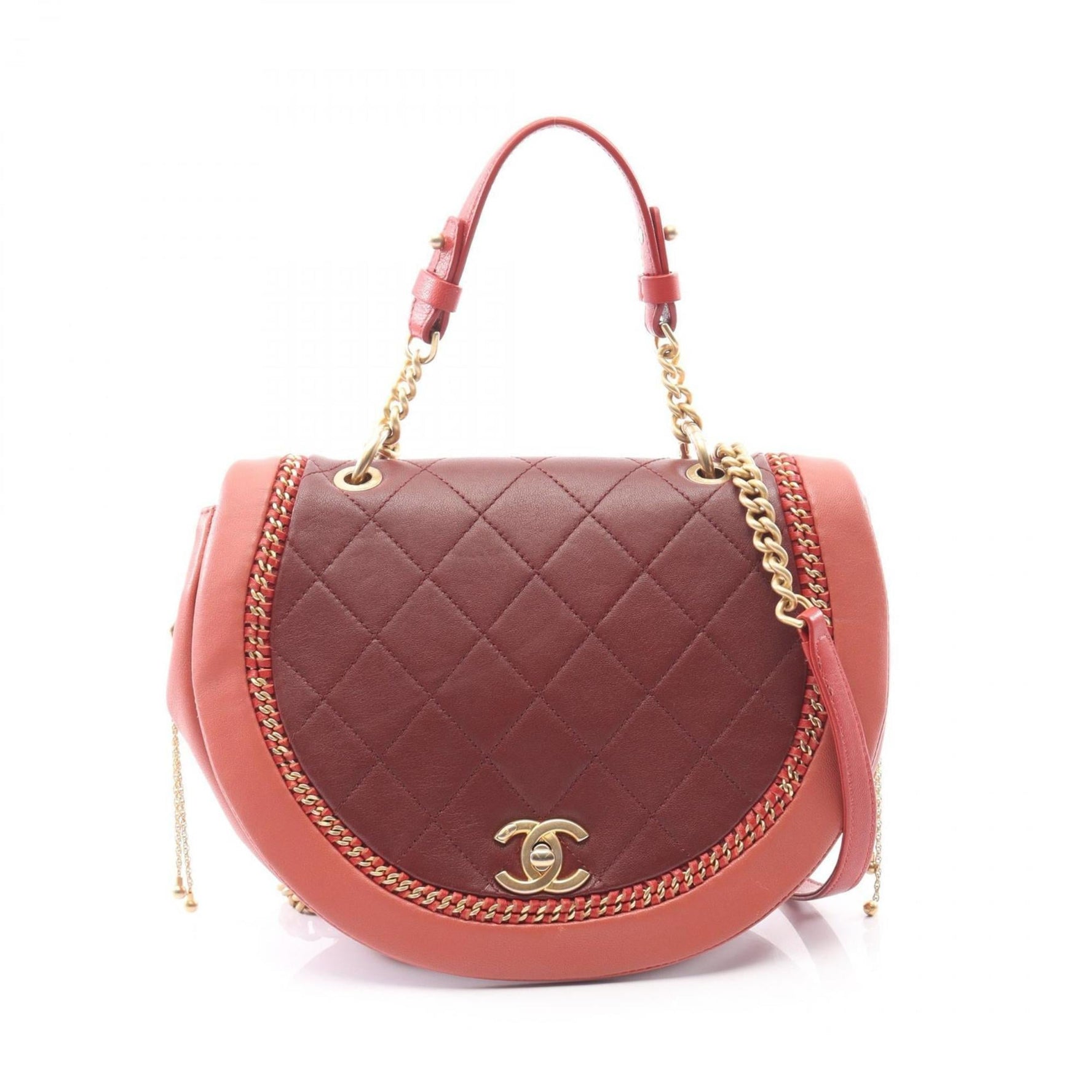CHANEL Matelasse Shoulder Bag, Lambskin Leather, Bordeaux and Orange