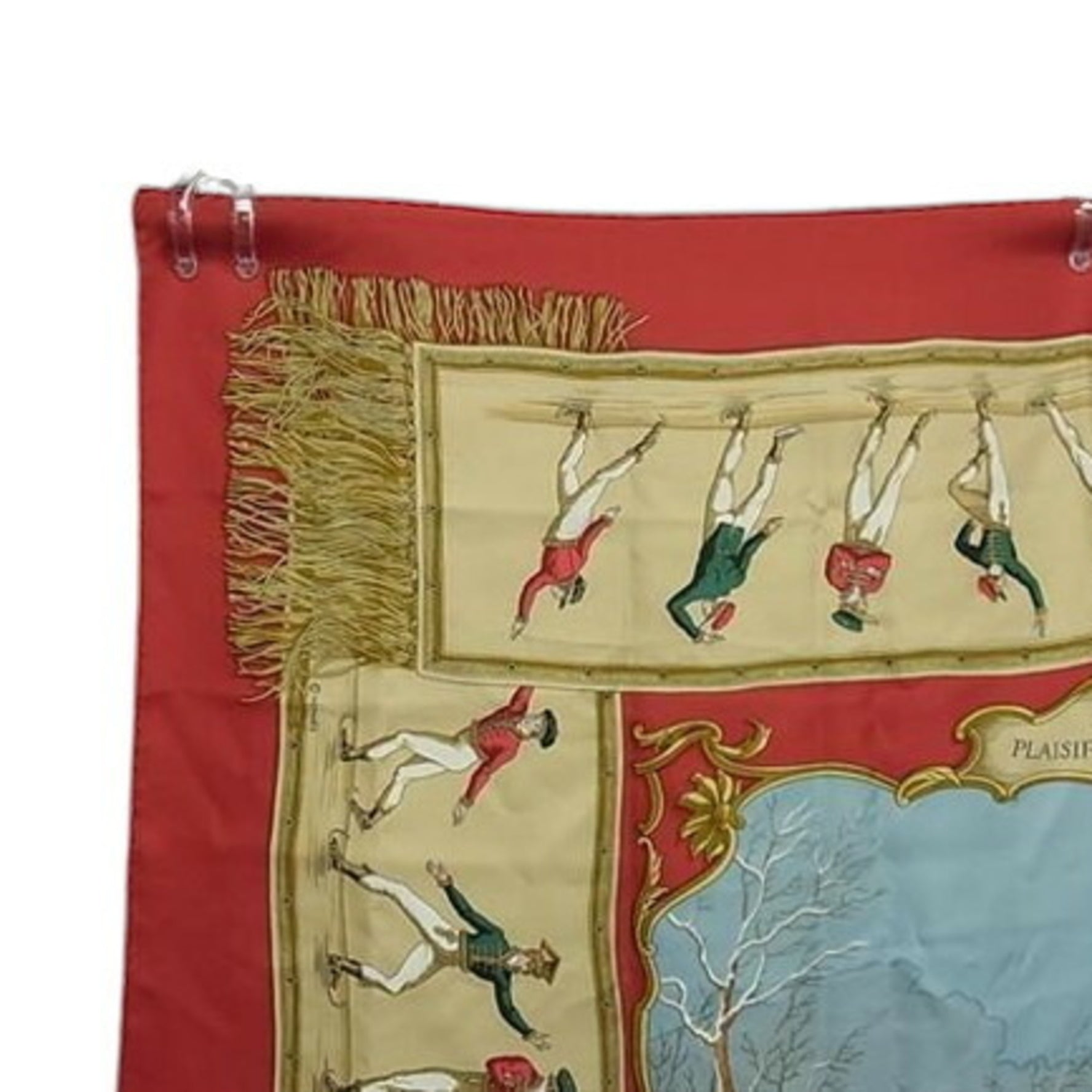 HERMES Scarf/Muffler Carré 90 - Red 100% Silk LAISIRS DU FROID Joy on Ice Shawl