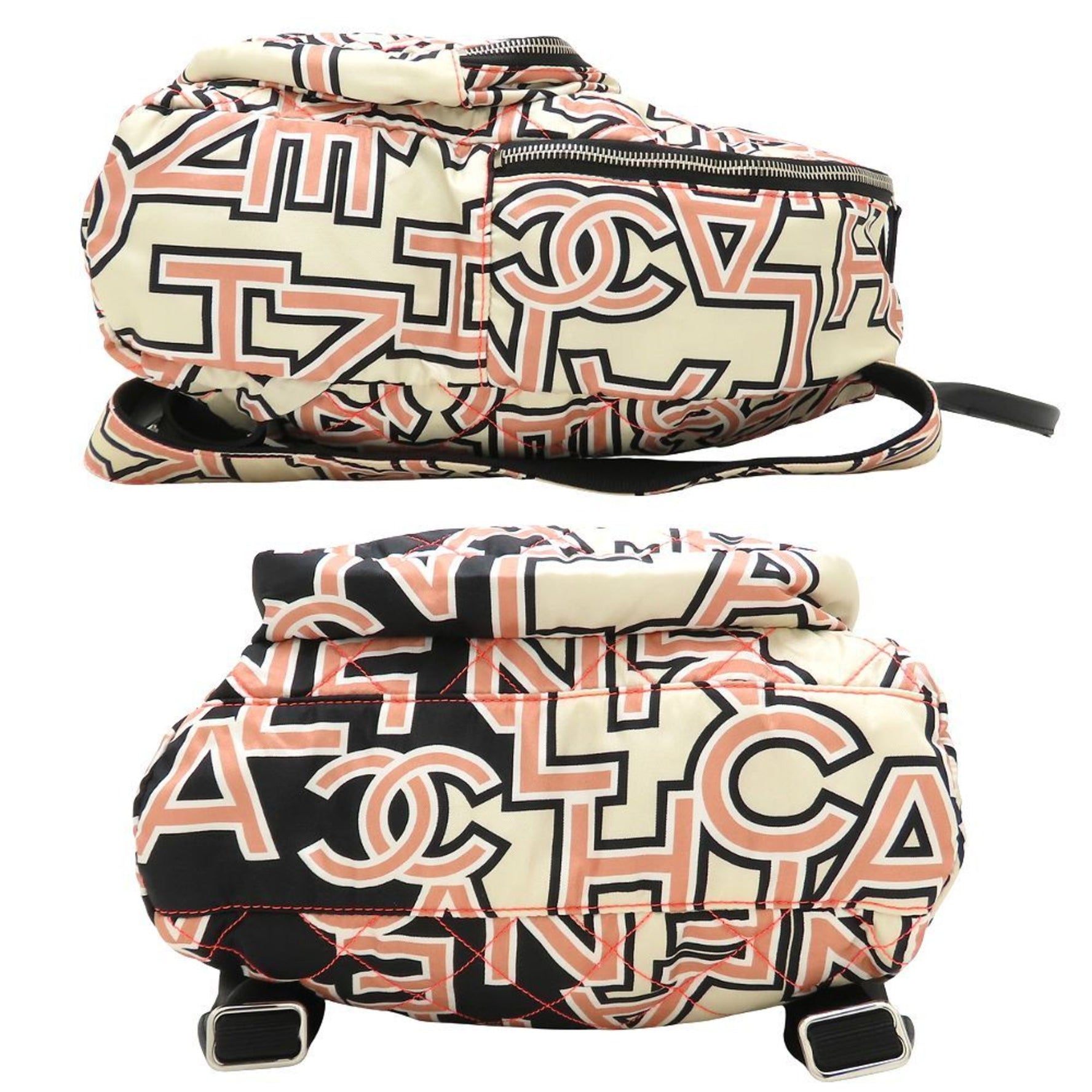 CHANEL Matelasse Neon Backpack in Nylon and Leather, Ivory, Black, Pink