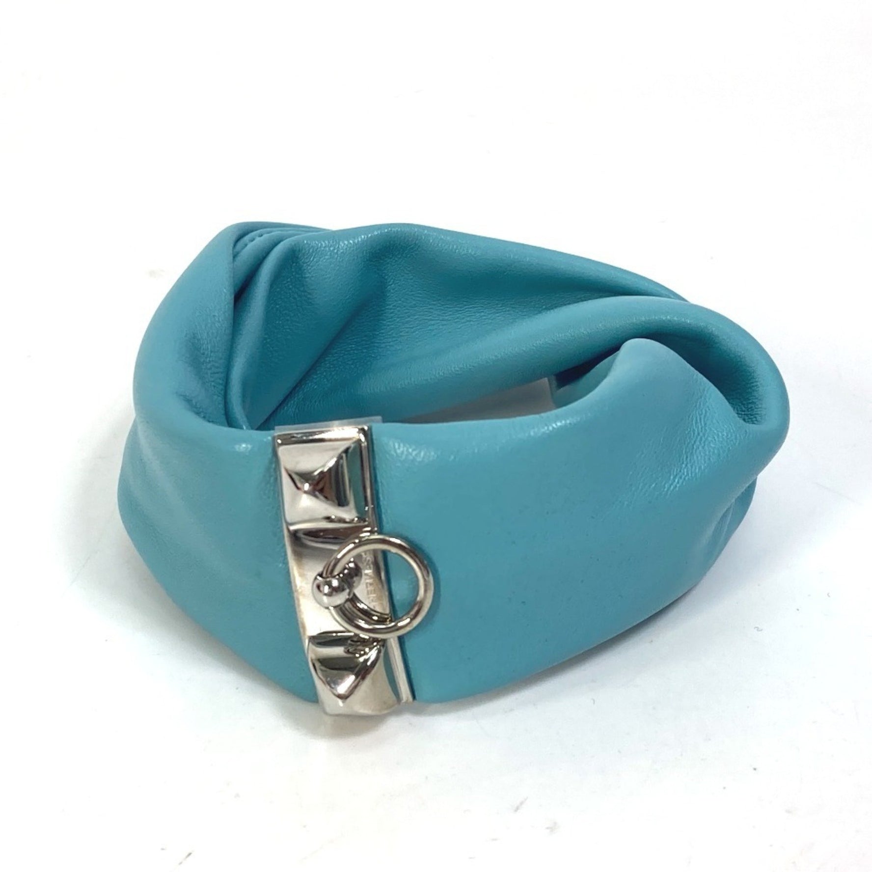 HERMES Medor Torsade Petit H Bracelet, Leather, Light Blue