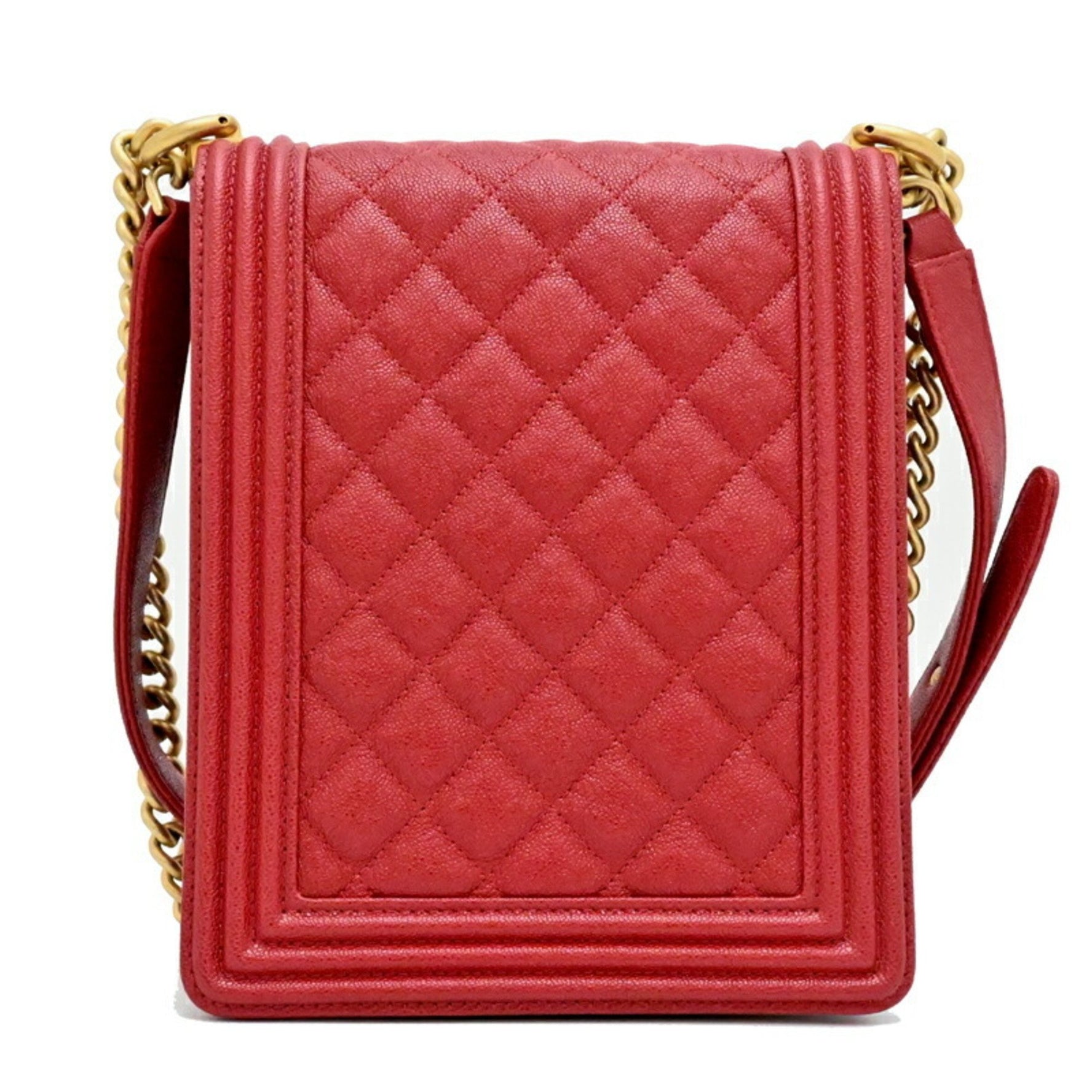 CHANEL Boy Shoulder Bag Caviar Leather Red