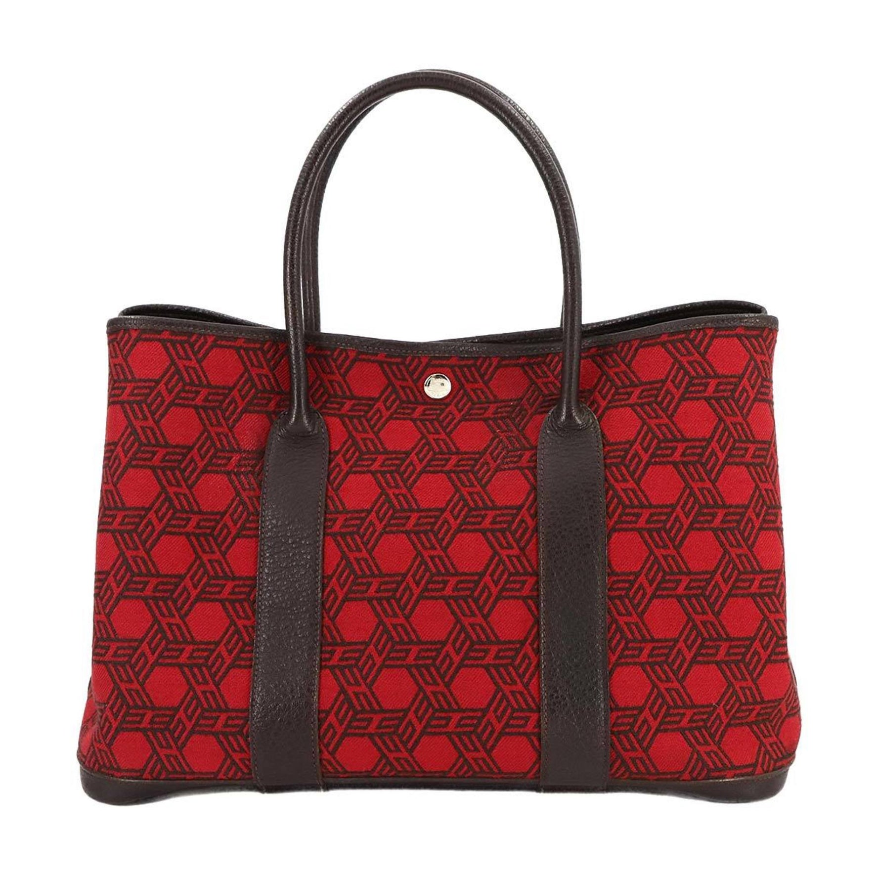 Hermes Hermès Garden PM Tote Bag in Toile Sauvage H Leather with Brown Rouge Garance, K Stamp, and Silver Hardware.