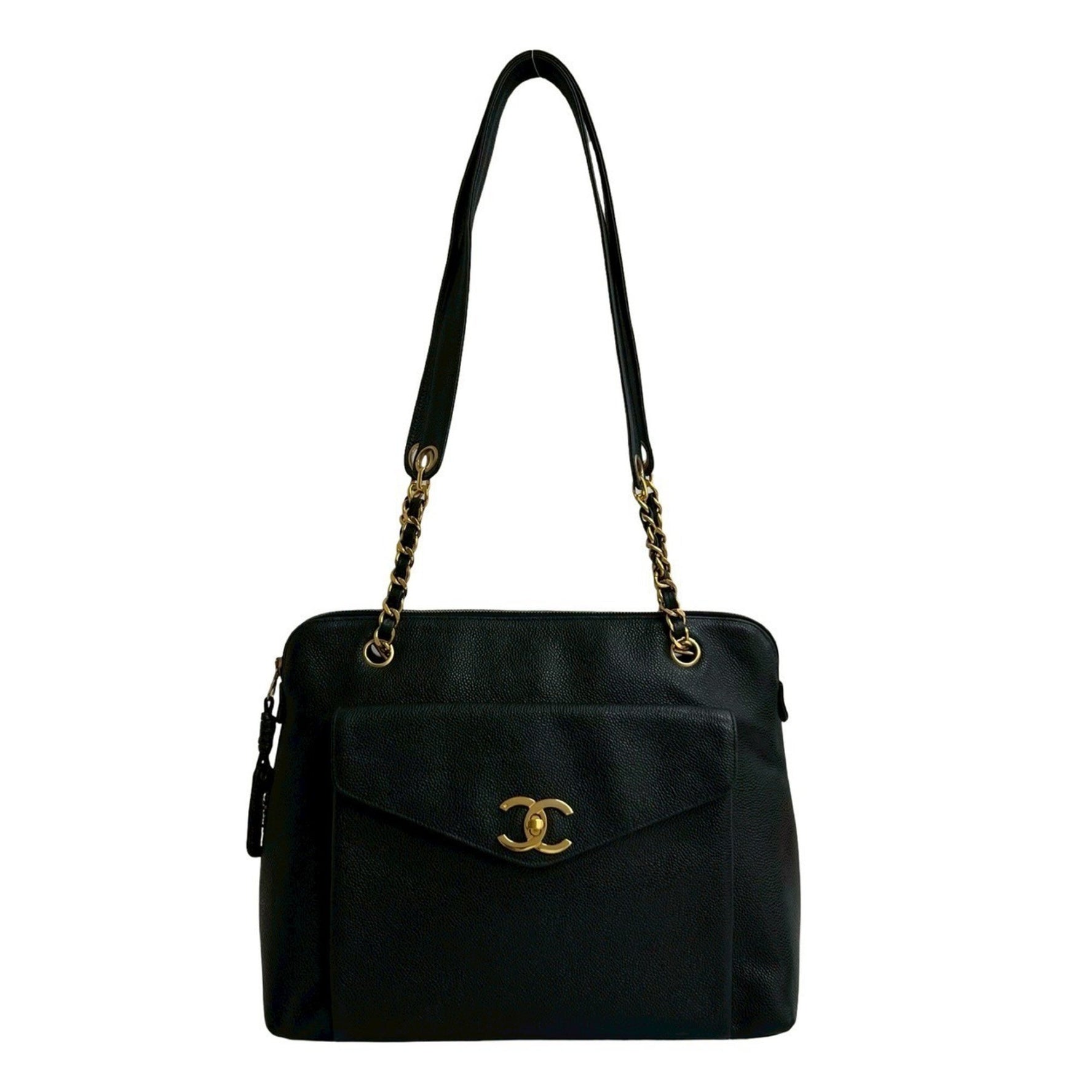 Seal No. 6 CHANEL Vintage Coco Mark Caviar Leather Chain Semi Shoulder Bag