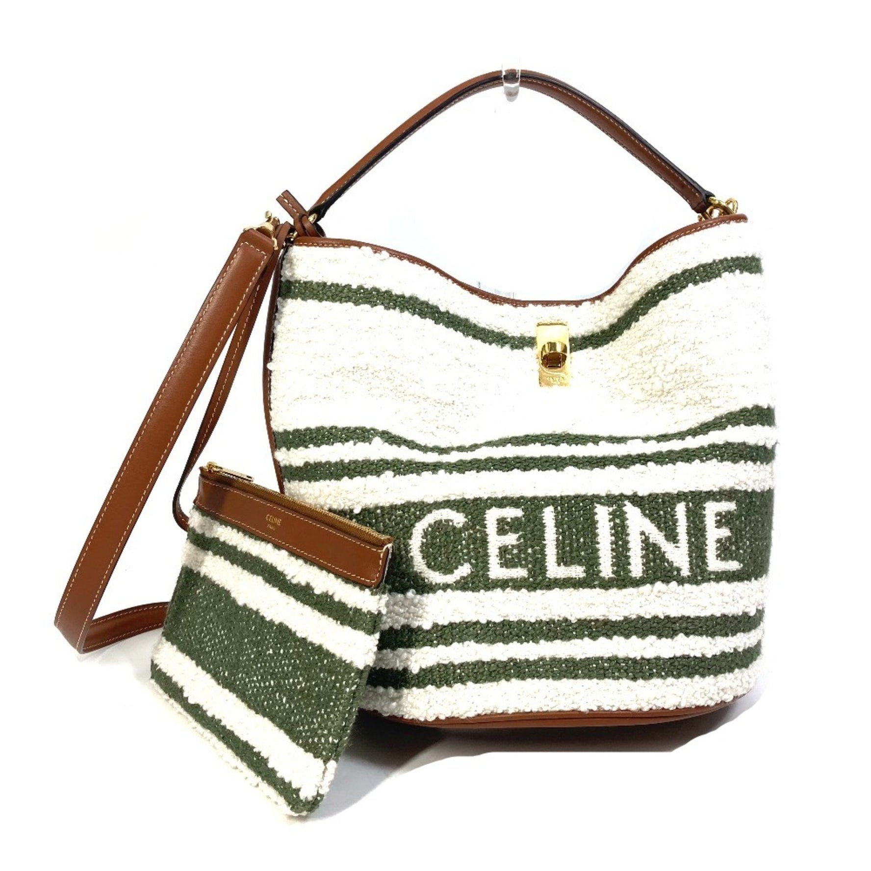 CELINE border Bag Bucket Bag Shoulder Bag Hand Bag khaki & tan