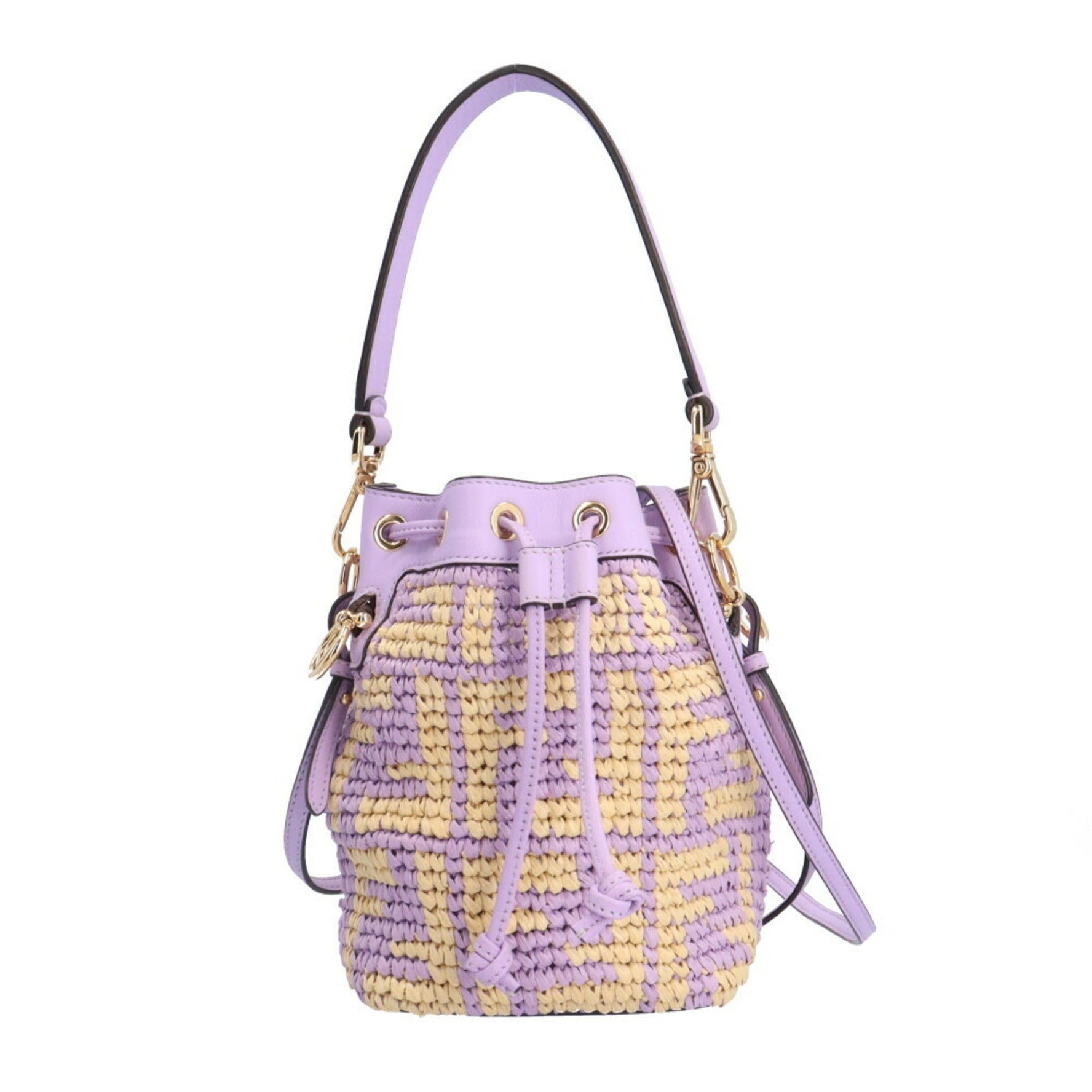 FENDI Mon Tresor Mini Bucket Bag Shoulder in Raffia Purple