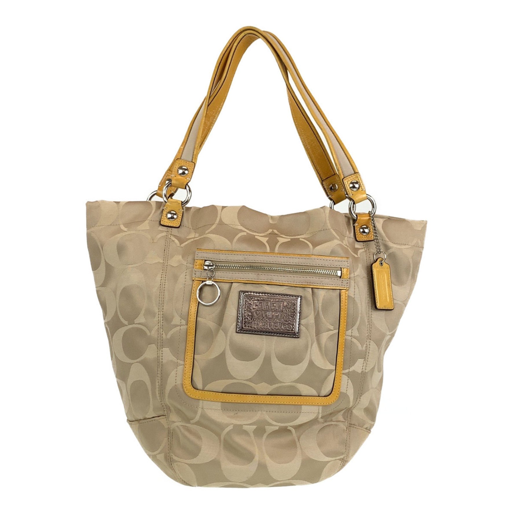 COACH Signature Silver Hardware Leather Tote Bag Shoulder