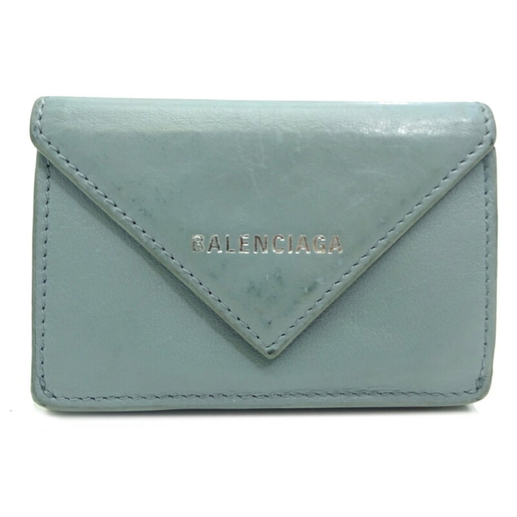 Balenciaga Paper Wallet Tri-fold Leather Pastel Light Blue