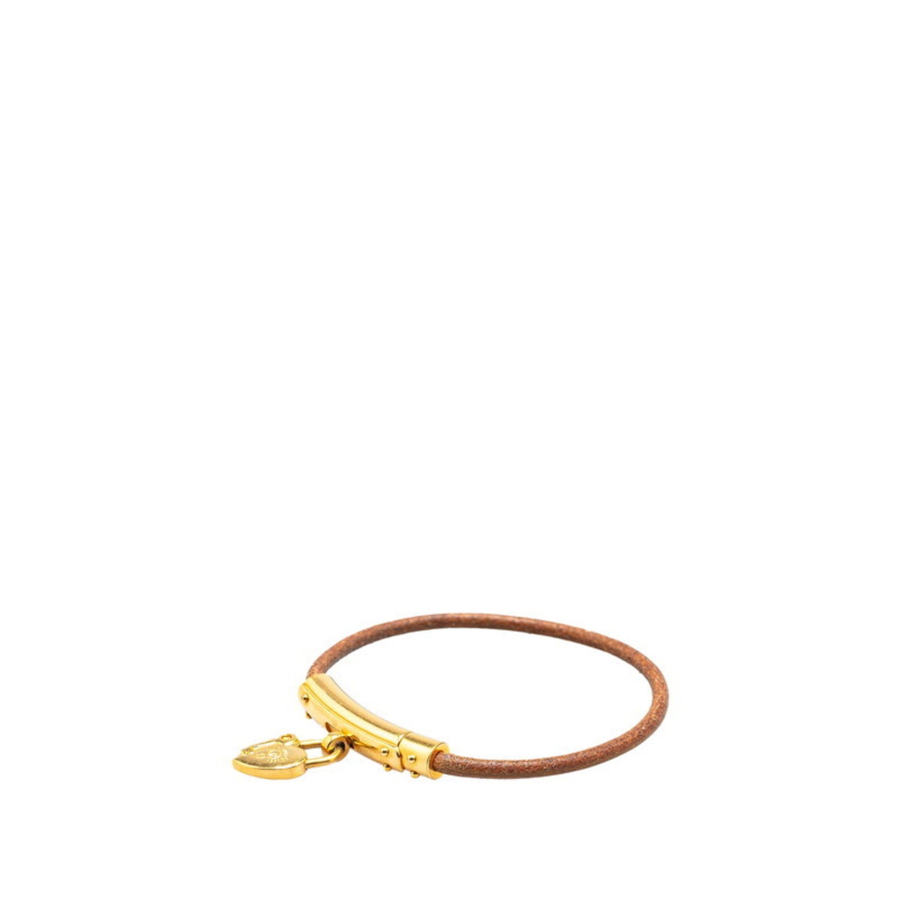 Hermes Hermès Heart Cadena Motif Bracelet in Brown Gold Plated Leather