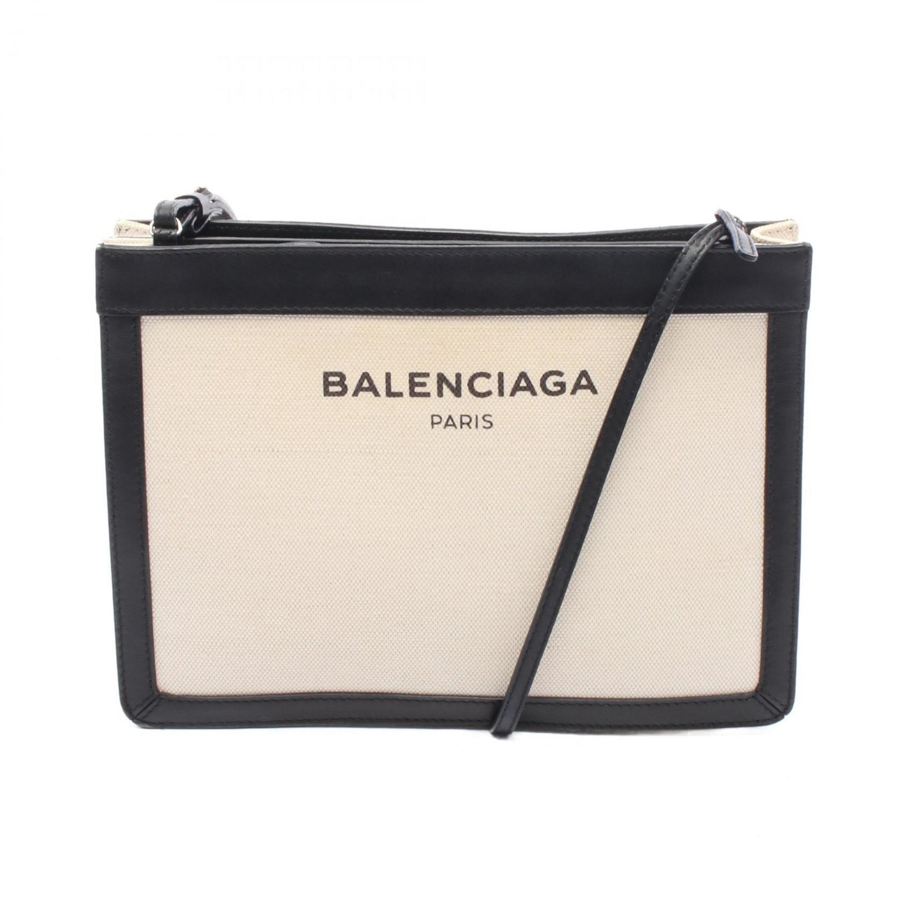 Balenciaga Navy Pochette Shoulder Bag in Canvas and Leather, Ivory/Black