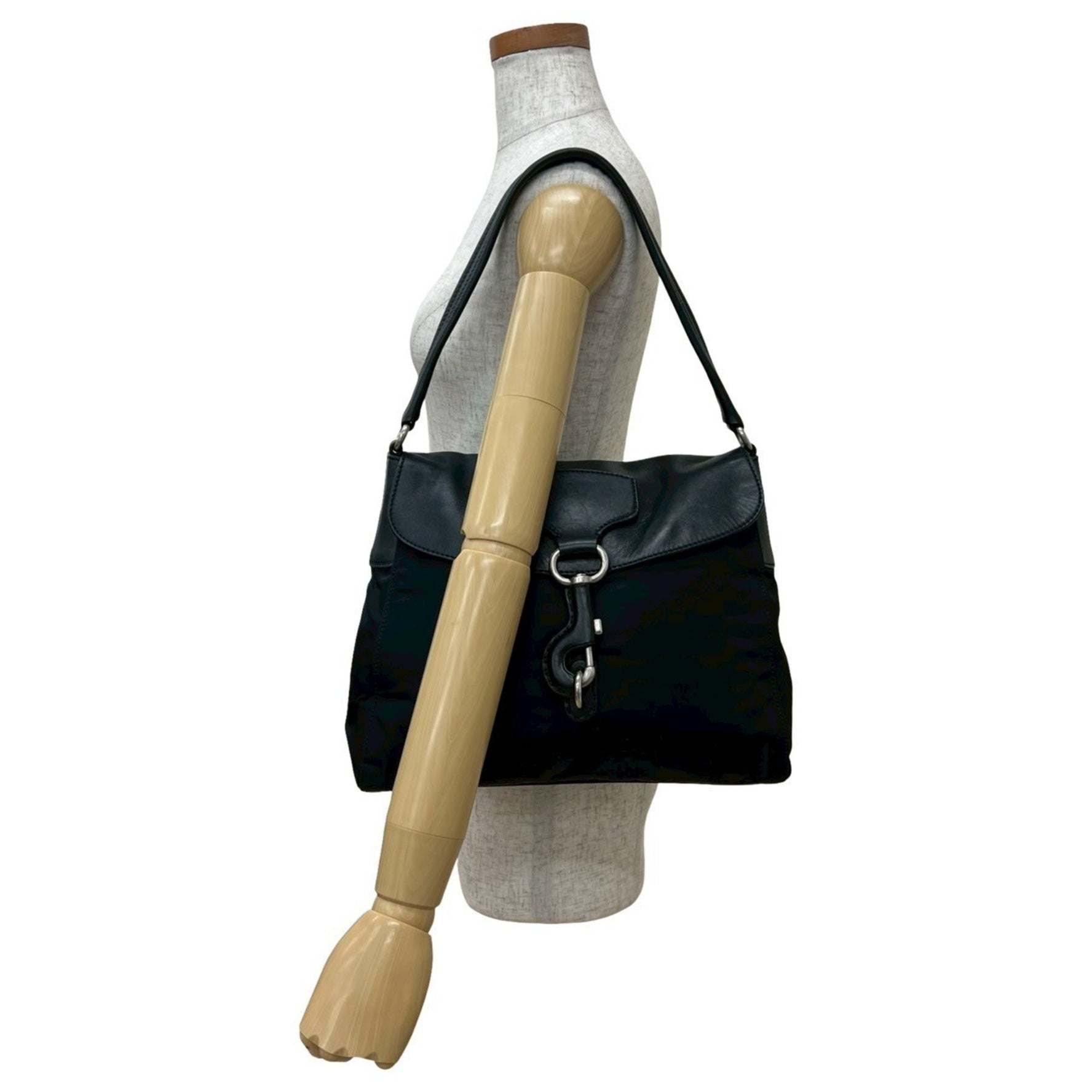 PRADA Triangle Logo Leather and Nylon One-Shoulder Bag/Semi-Shoulder Bag/Handbag