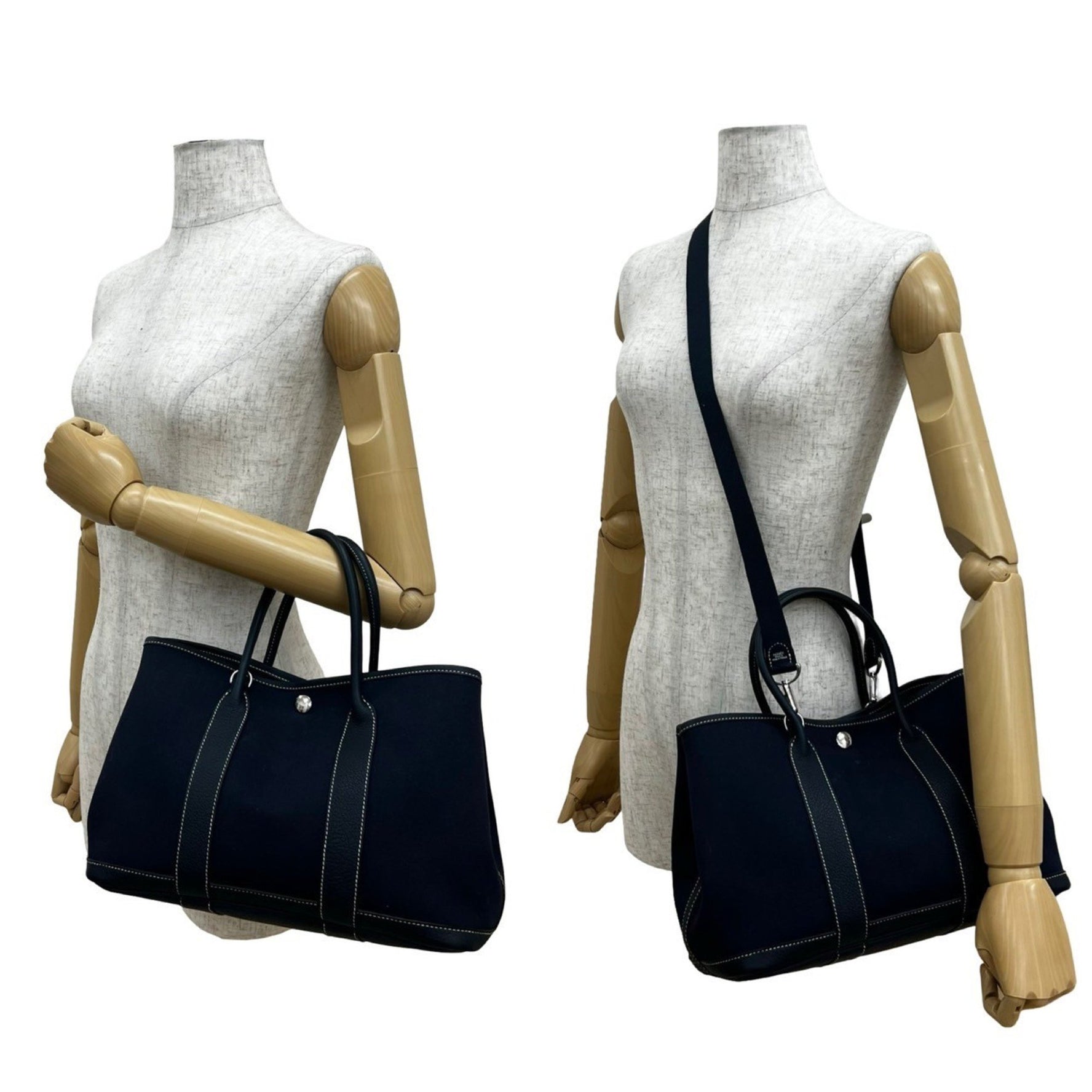 □I HERMES Garden Party TPM Toile Officier Buffle Handbag/Shoulder Bag